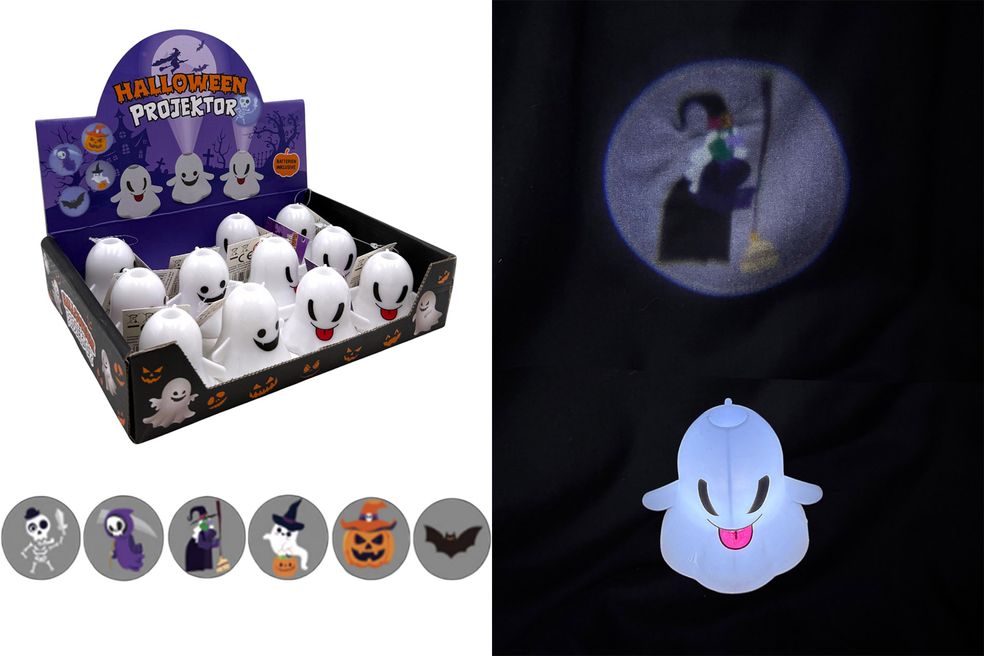 Halloween Projektor, 6,5x5cm, 6 Designs, im Display