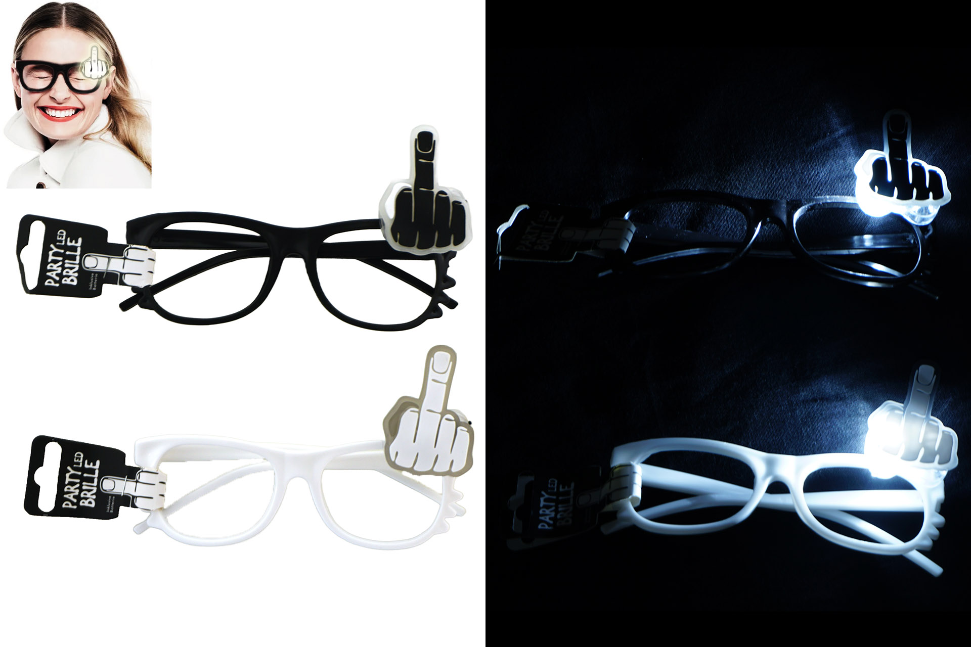 LED Partybrille "Mittelfinger", 15x9,5cm, 2 Farben