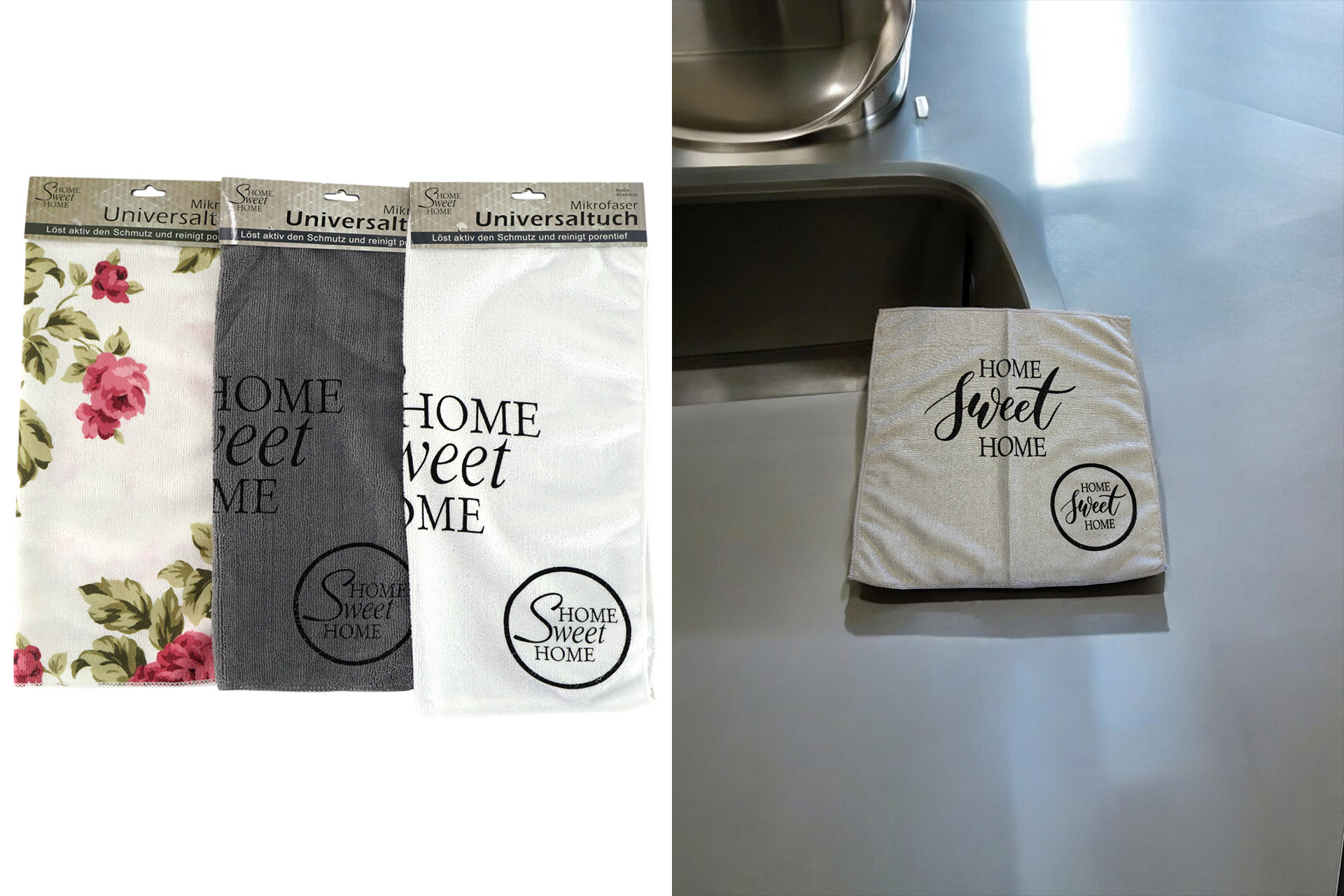 Mikrofaser Universaltuch 40x40cm "Sweet Home", 3 Design