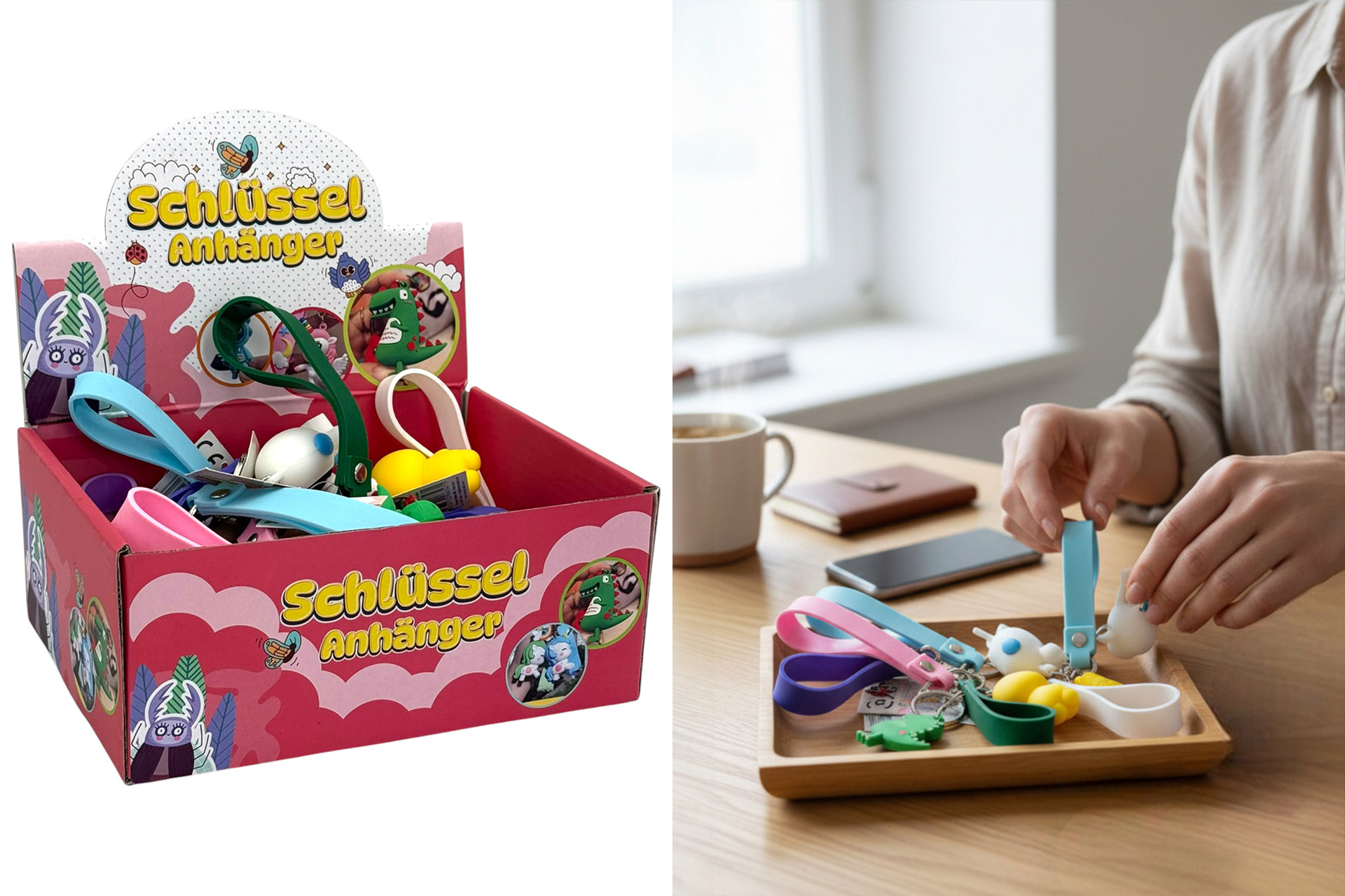 Schlüsselanhänger "Silikon Figuren" für Kinder, 8 Designs, im Display