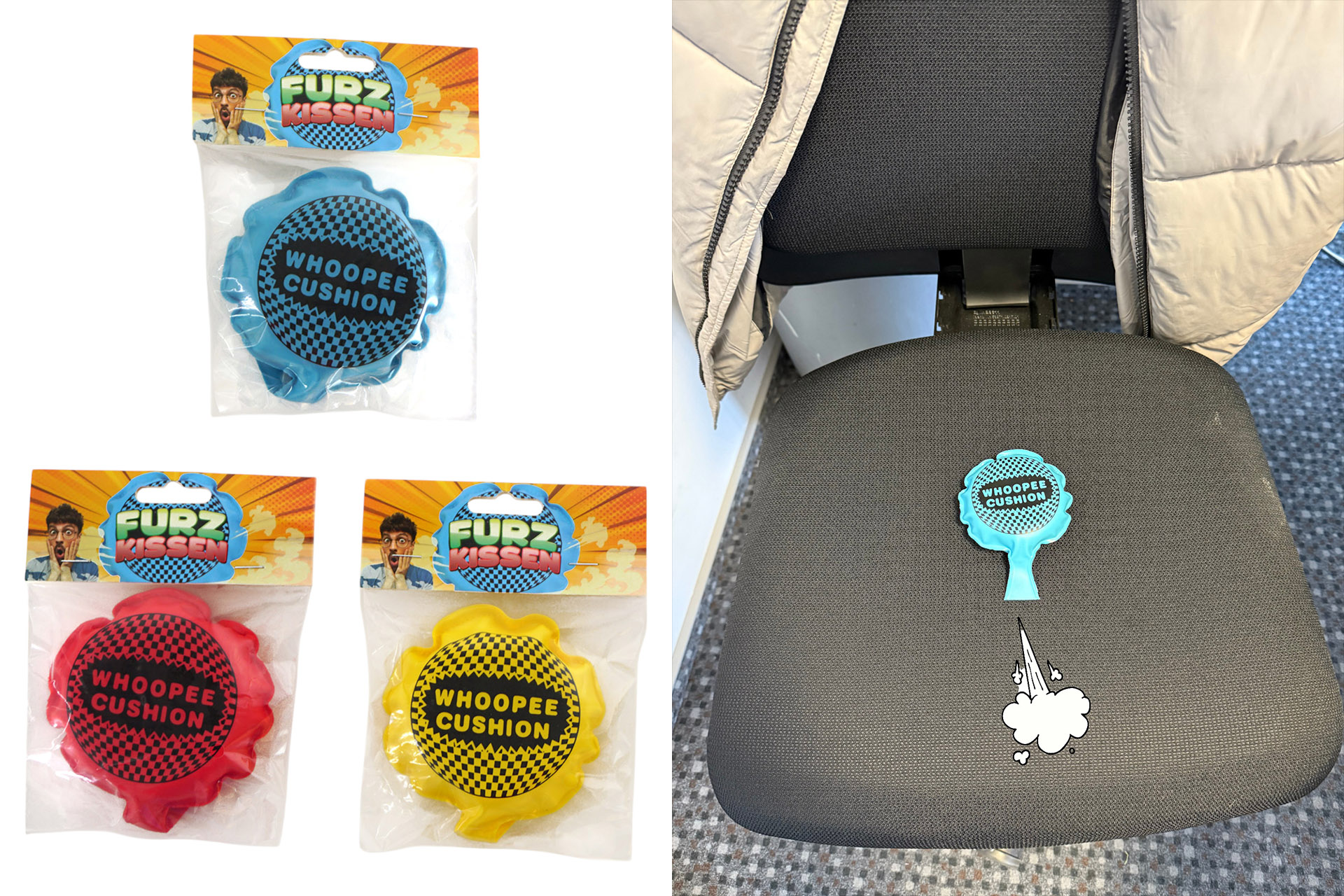 Scherzartikel "Furzkissen/Pupskissen", Ø 9,5cm, 3 Farben