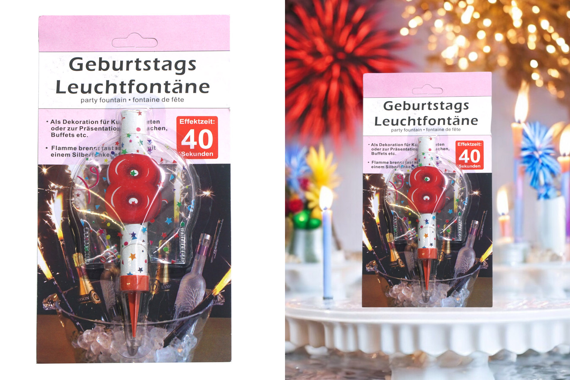 Geburtstagsfontäne Ziffer - 8, Brenndauer 40 Sekunden