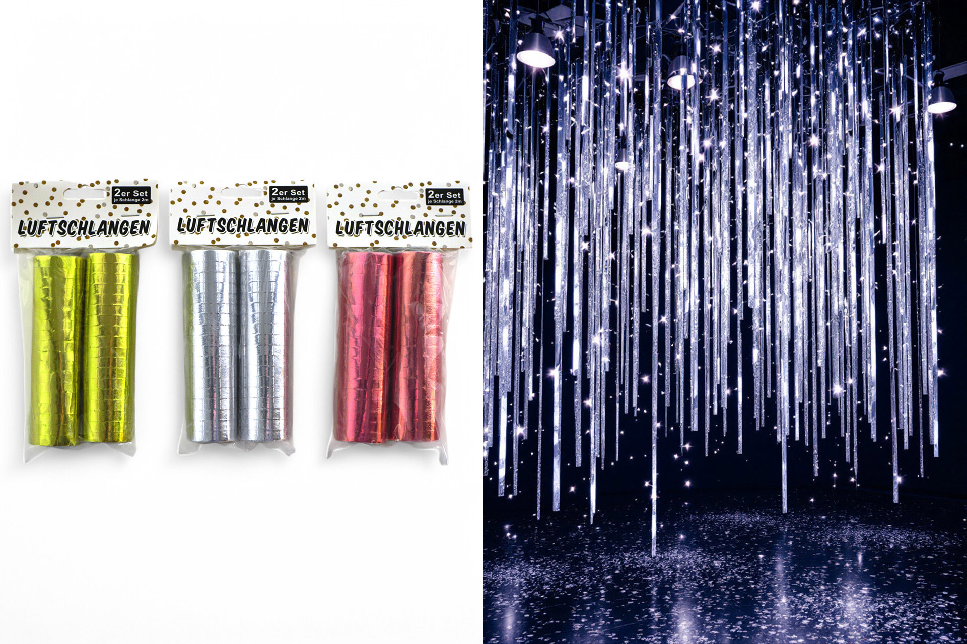 Luftschlangen, 2er Pack, 3 Farben