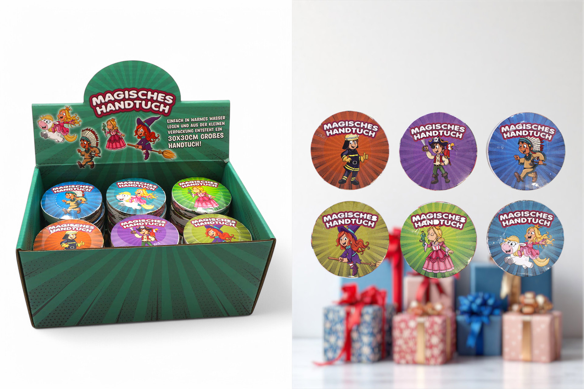 Magisches Handtuch Kids 30x30cm, 6 Designs, sortiert, im Display