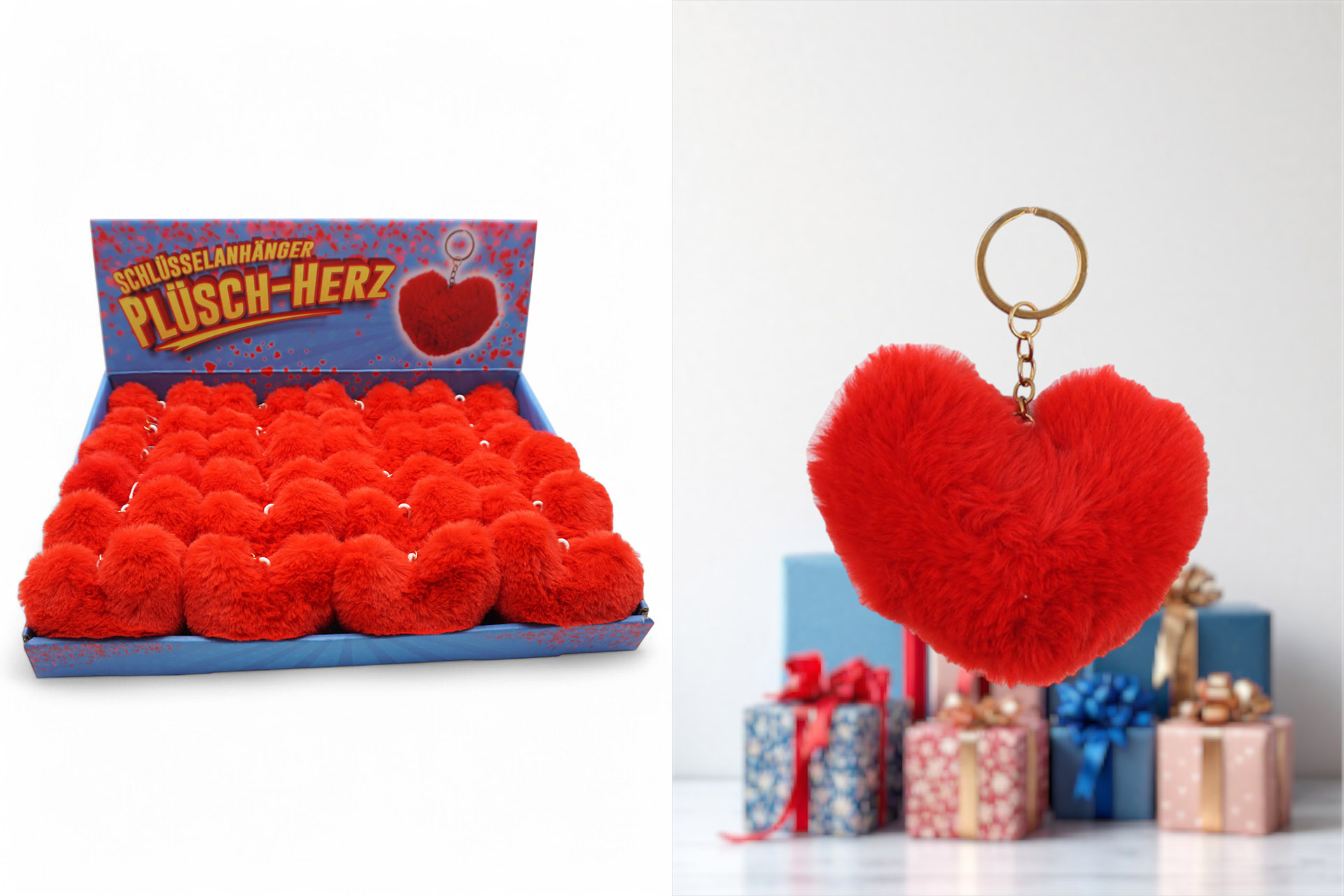 Schlüsselanhänger Plüsch Herz 10cm, im Display