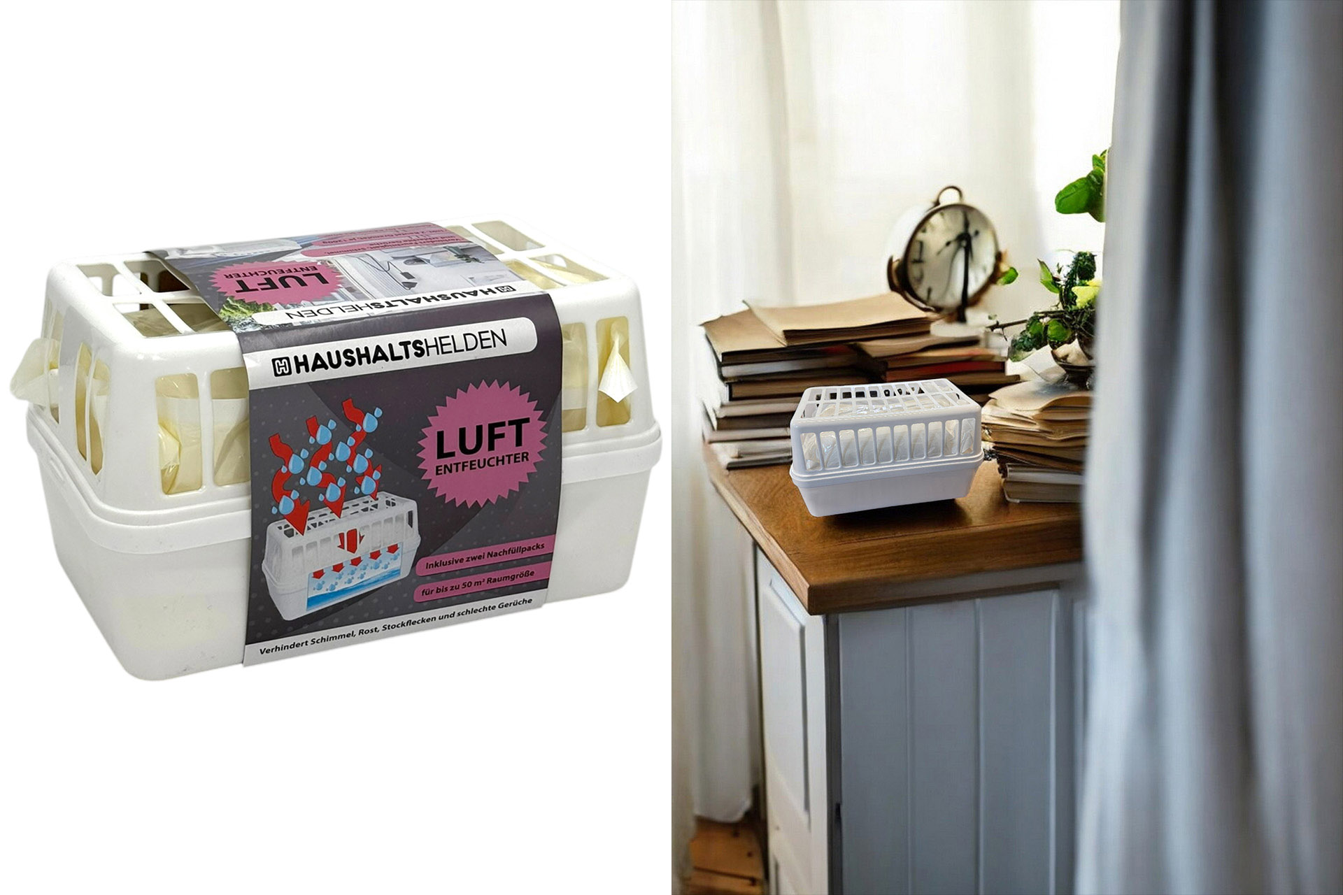 Luftentfeuchterbox inkl. 2 Nachfüllern, 2x1200g