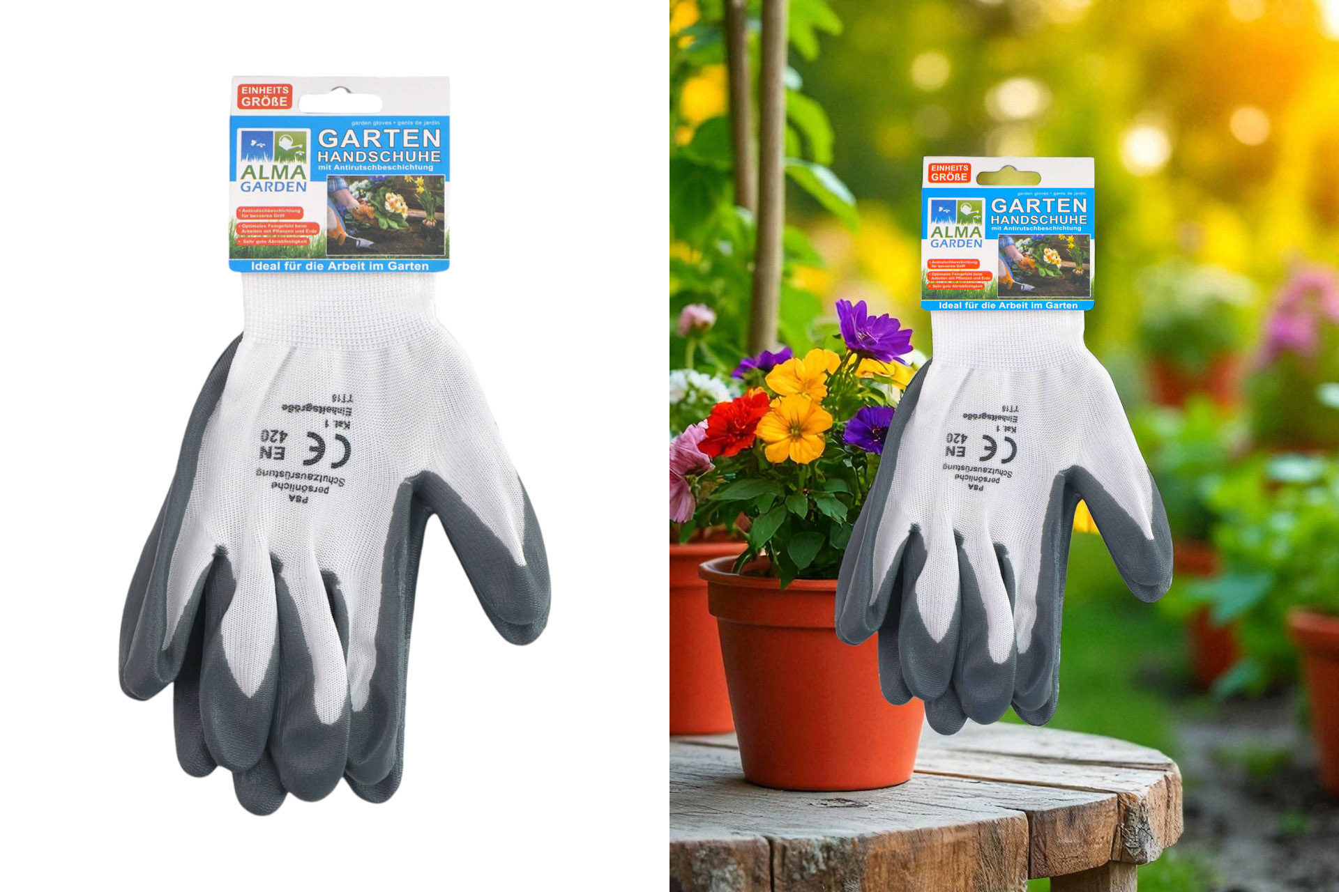 Gartenhandschuhe weiß/grau, Herrenausführung leicht, PU