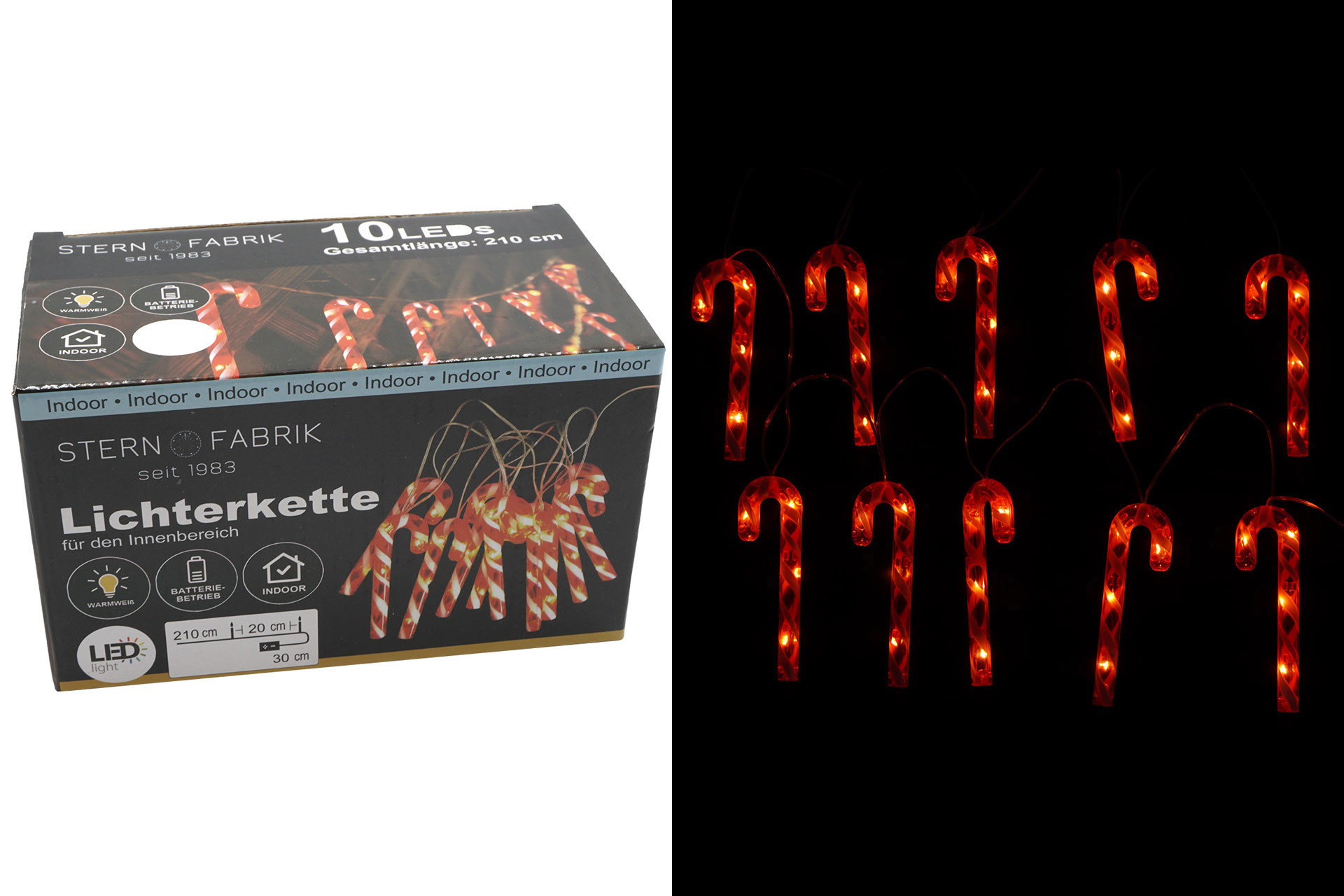 LED Zuckerstange 10er, 4,5x15cm, batteriebetrieben