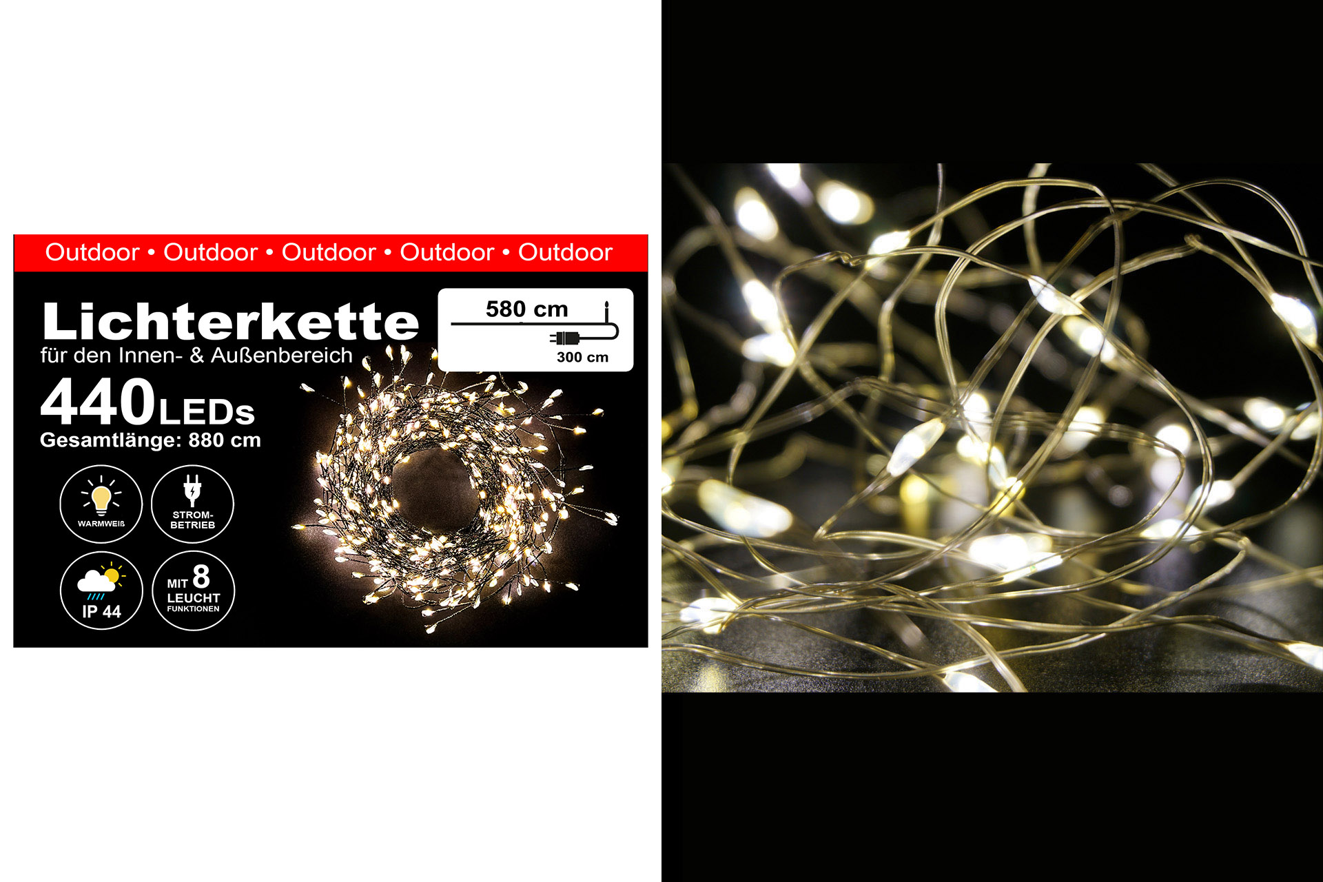 Lichterkette Basics LED Mikro 440er "Selbstklebend", In-/Outdoor, 5,5m