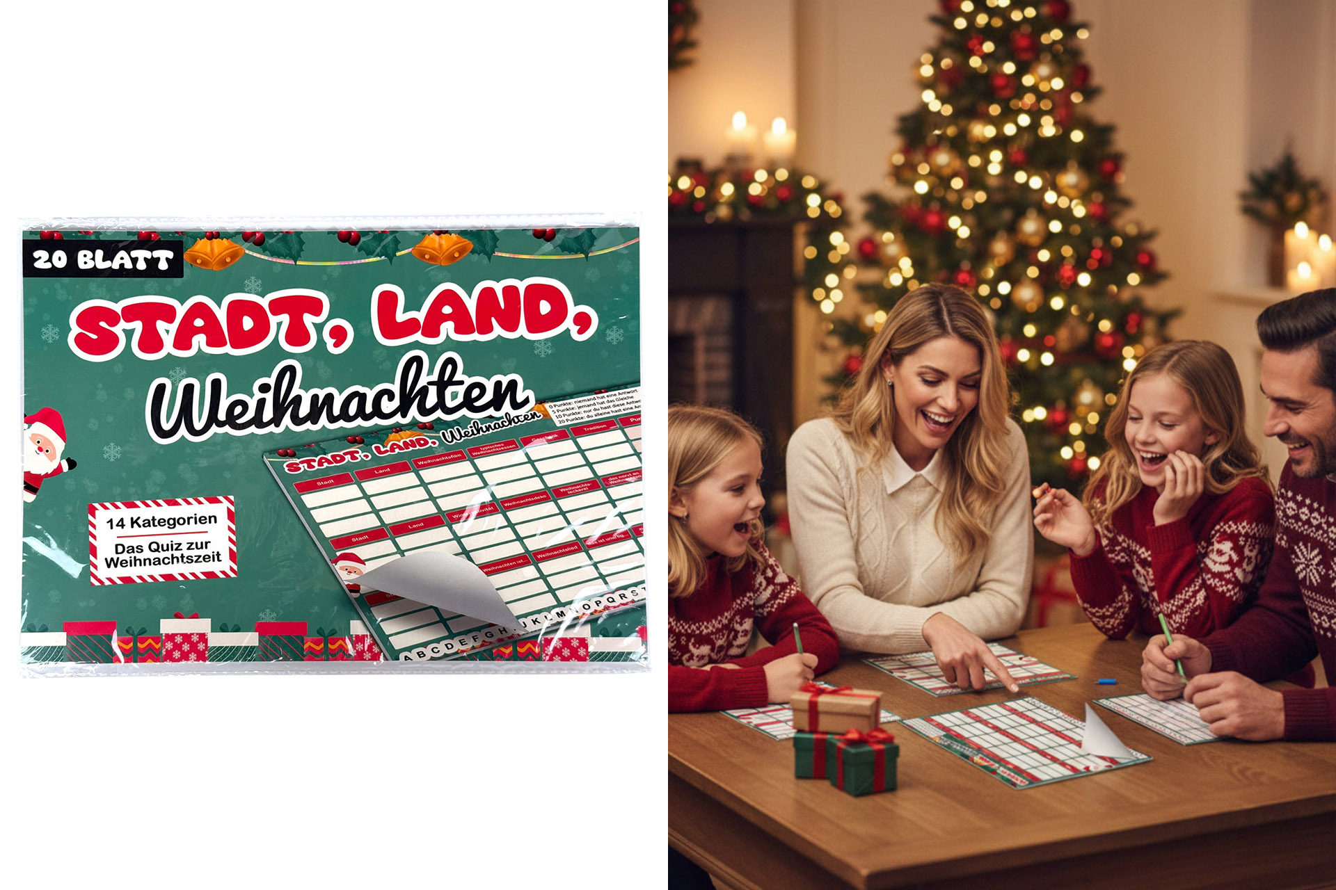 Spieleblock "Stadt Land Weihnachten", 20 Blatt, 30x21cm