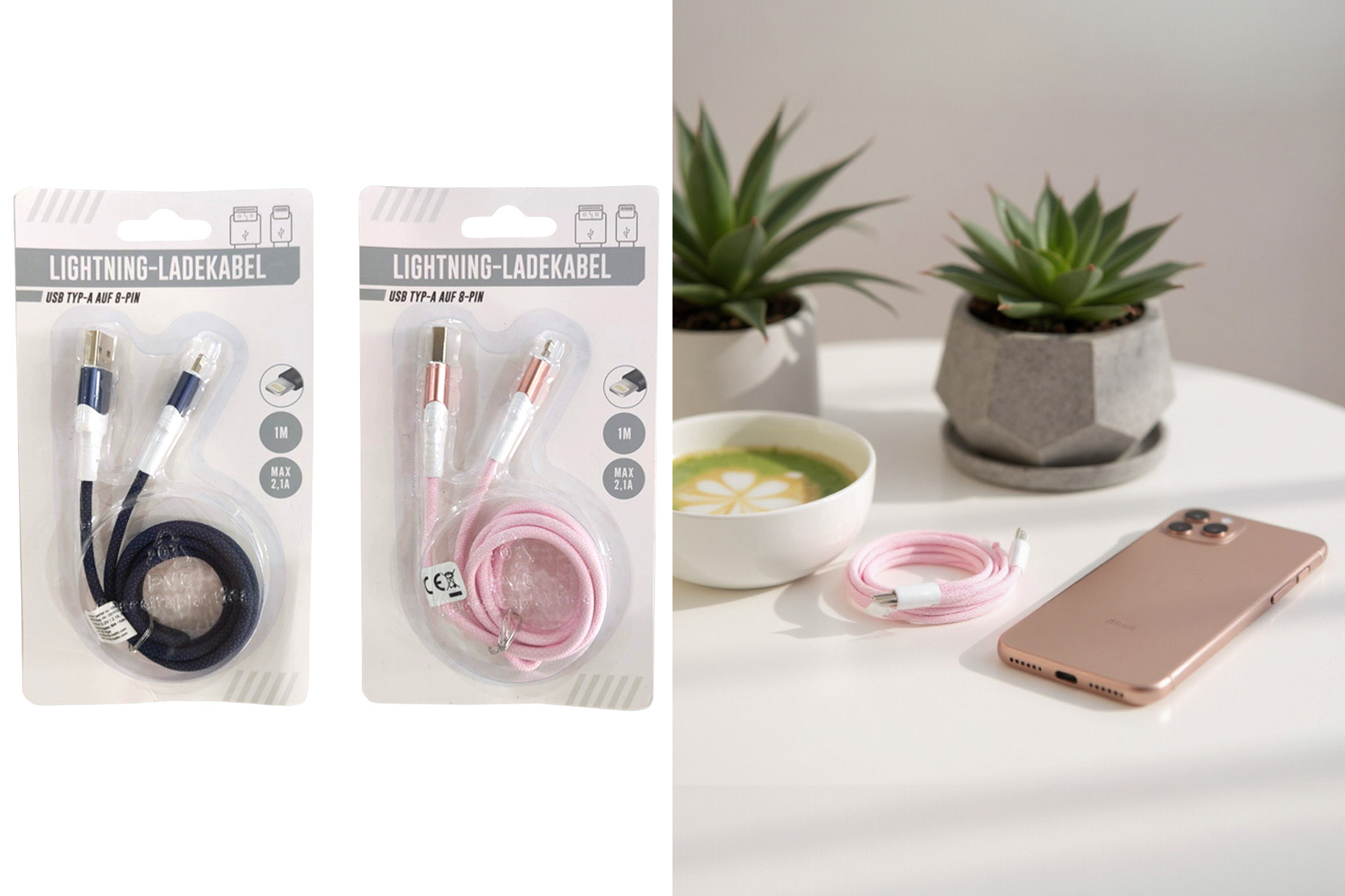 Ladekabel IPhone "Pink/Navie", 2 Farben, 1m