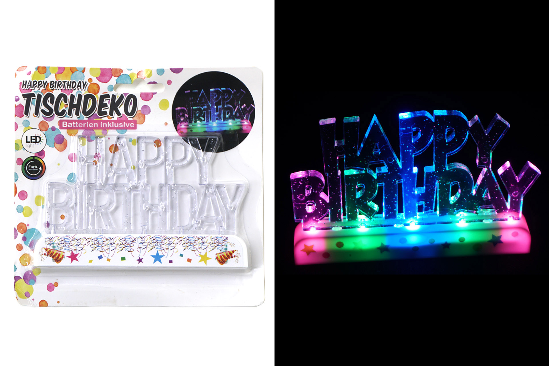 LED Tisch- und Tortendeko "Happy Birthday", 12x8cm