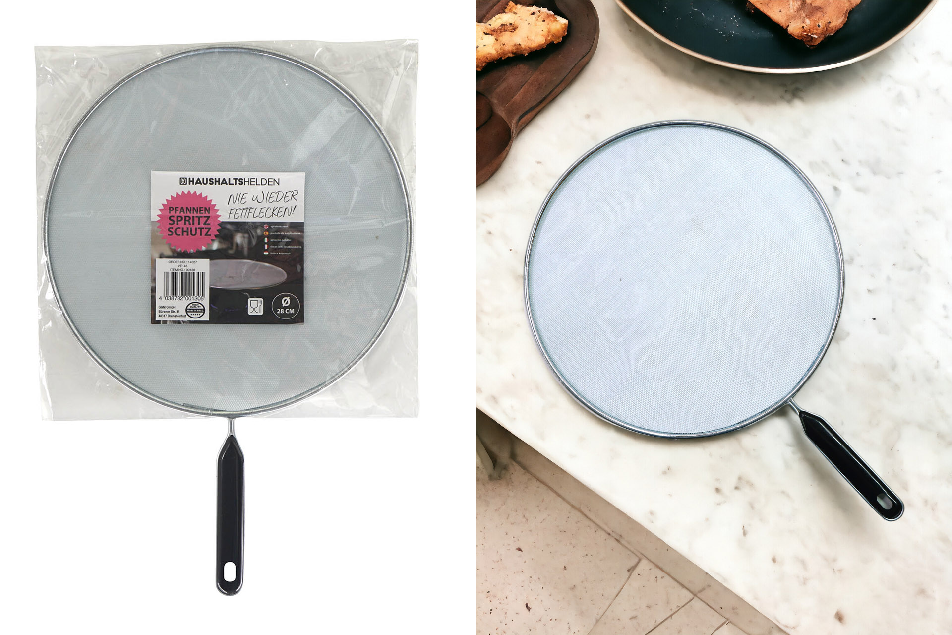 Pfannenspritzschutz 28cm, schwarzer Griff