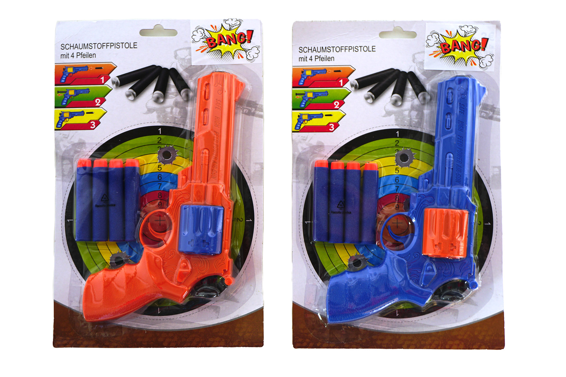 Spielzeug Pistole "Power Air Gun" inkl. 4 Schaumstoffpfeile, 21x12x4cm, 2 Farben