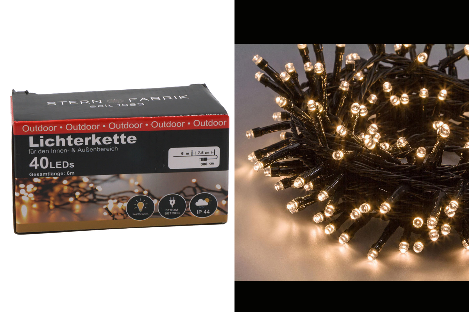 Lichterkette Basic LED 40er, warmweiß, In- & Outdoor, IP44