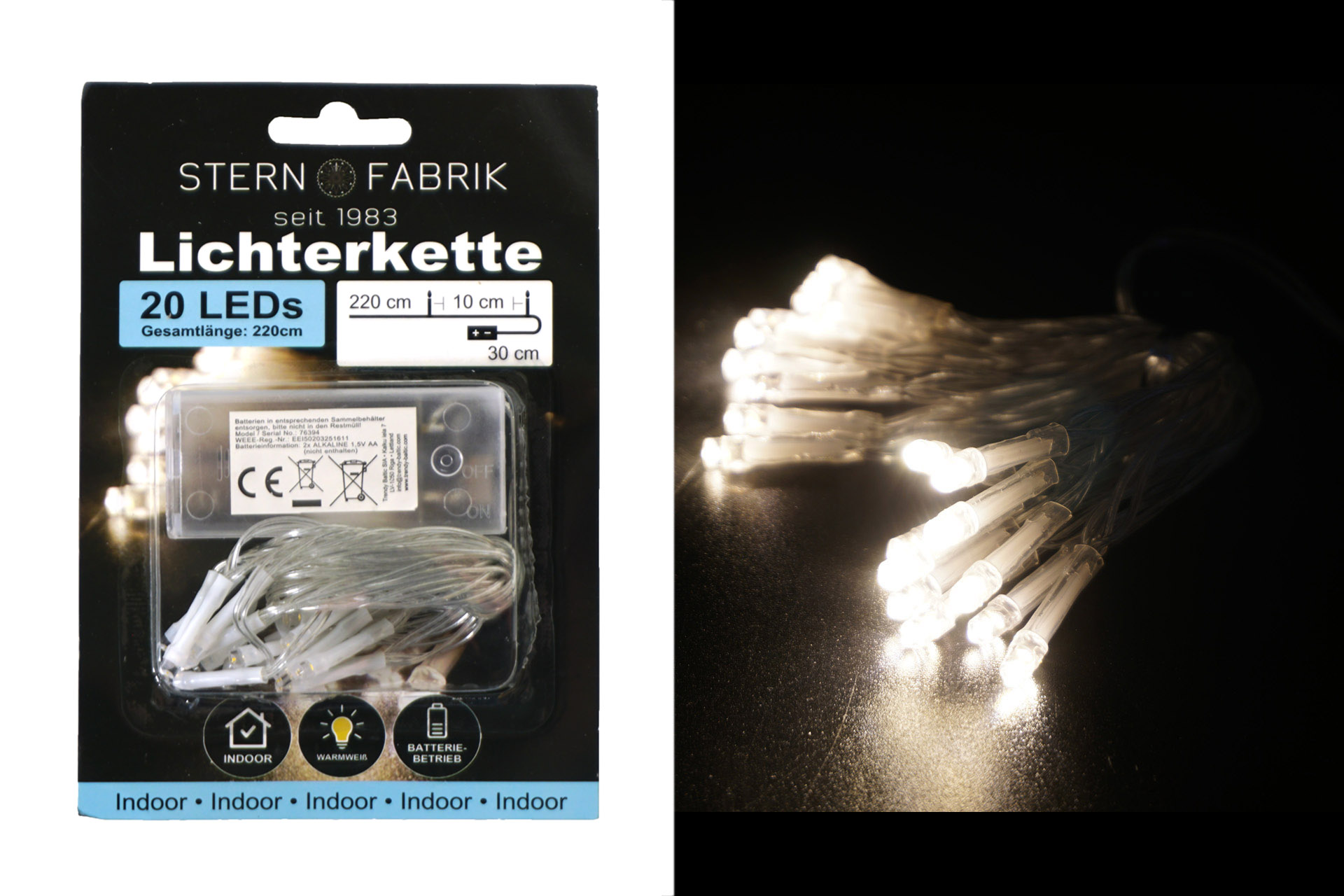 Lichterkette LED 20er, transparentes Kabel