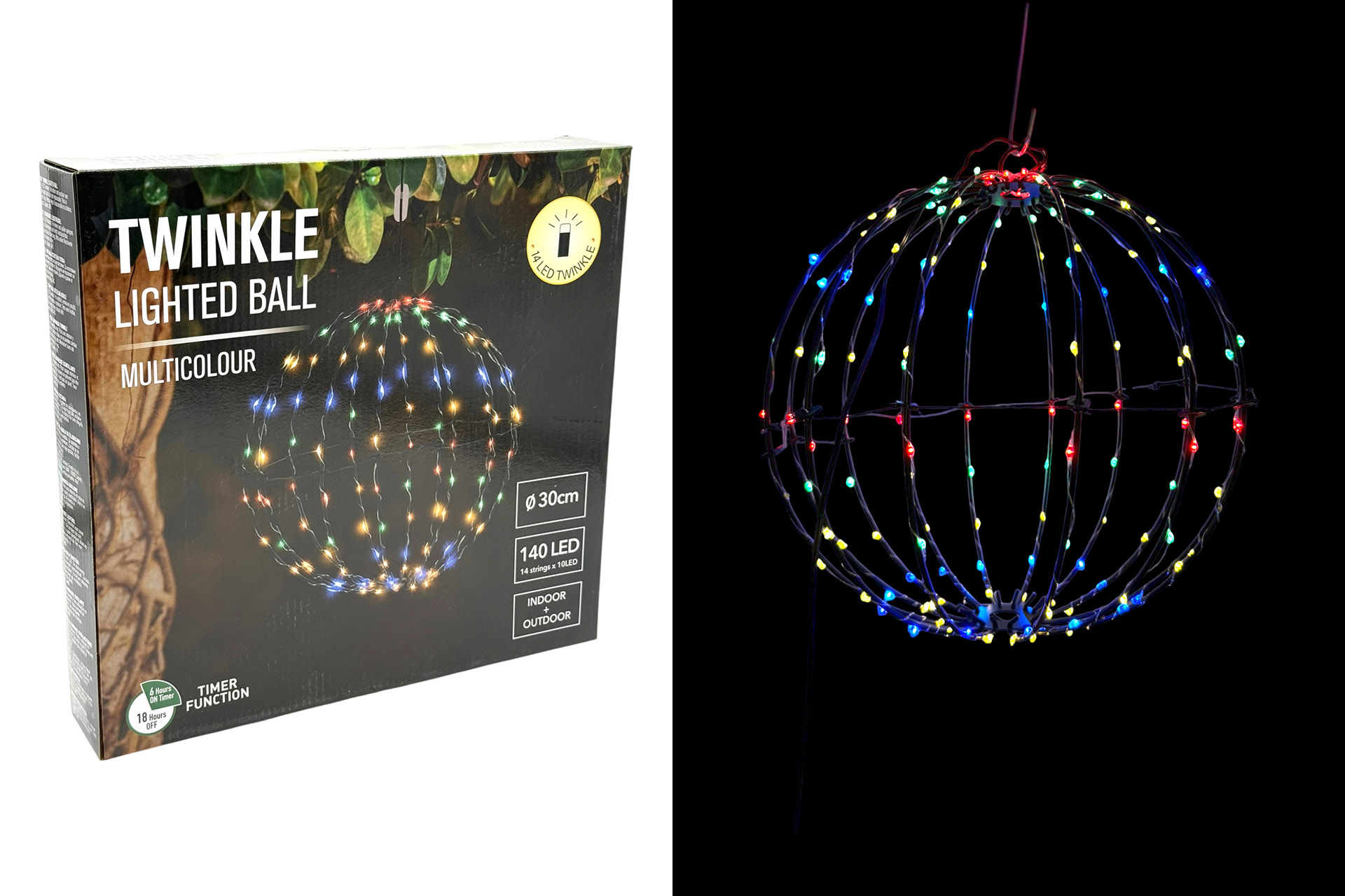 LED "Funkel-Ball", Ø30cm, bunt, mit Timer