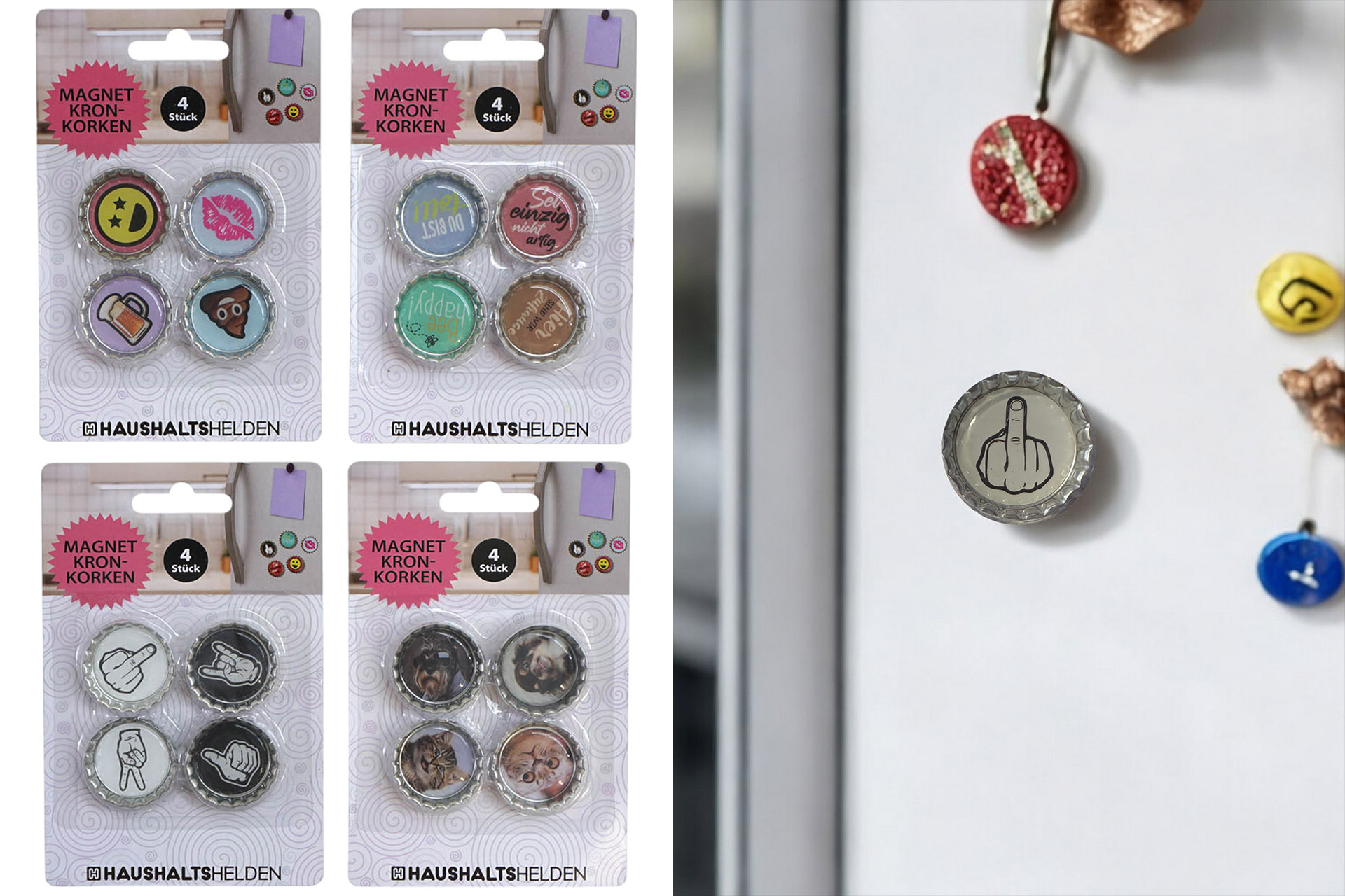 Magnet "Kronkorken", 4er, 4 Designs