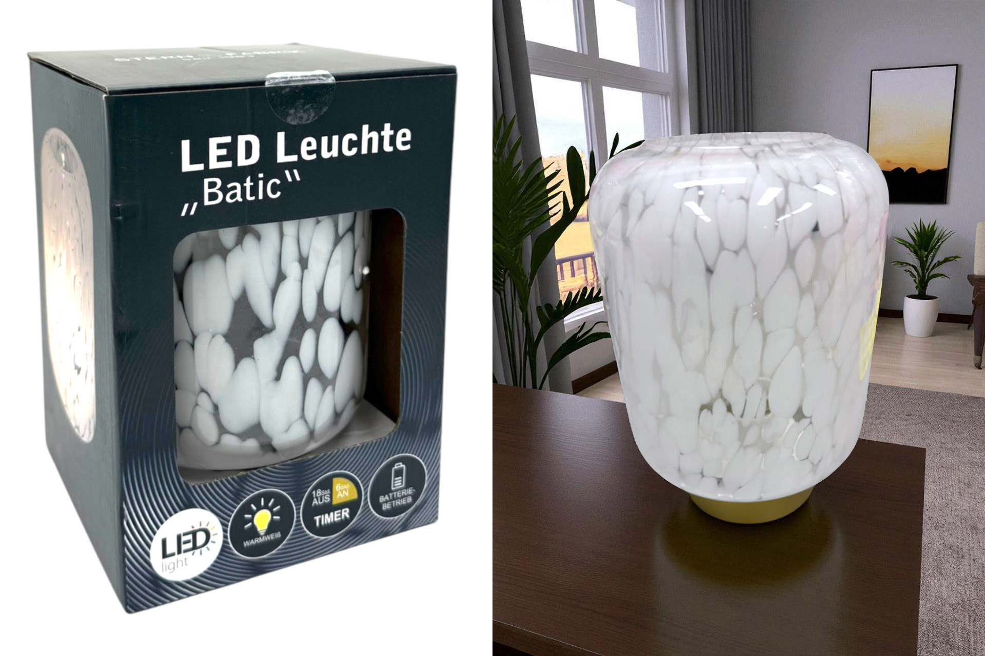 LED Leuchte "Batic", 20x13x13cm, mit Timer, warmweiß