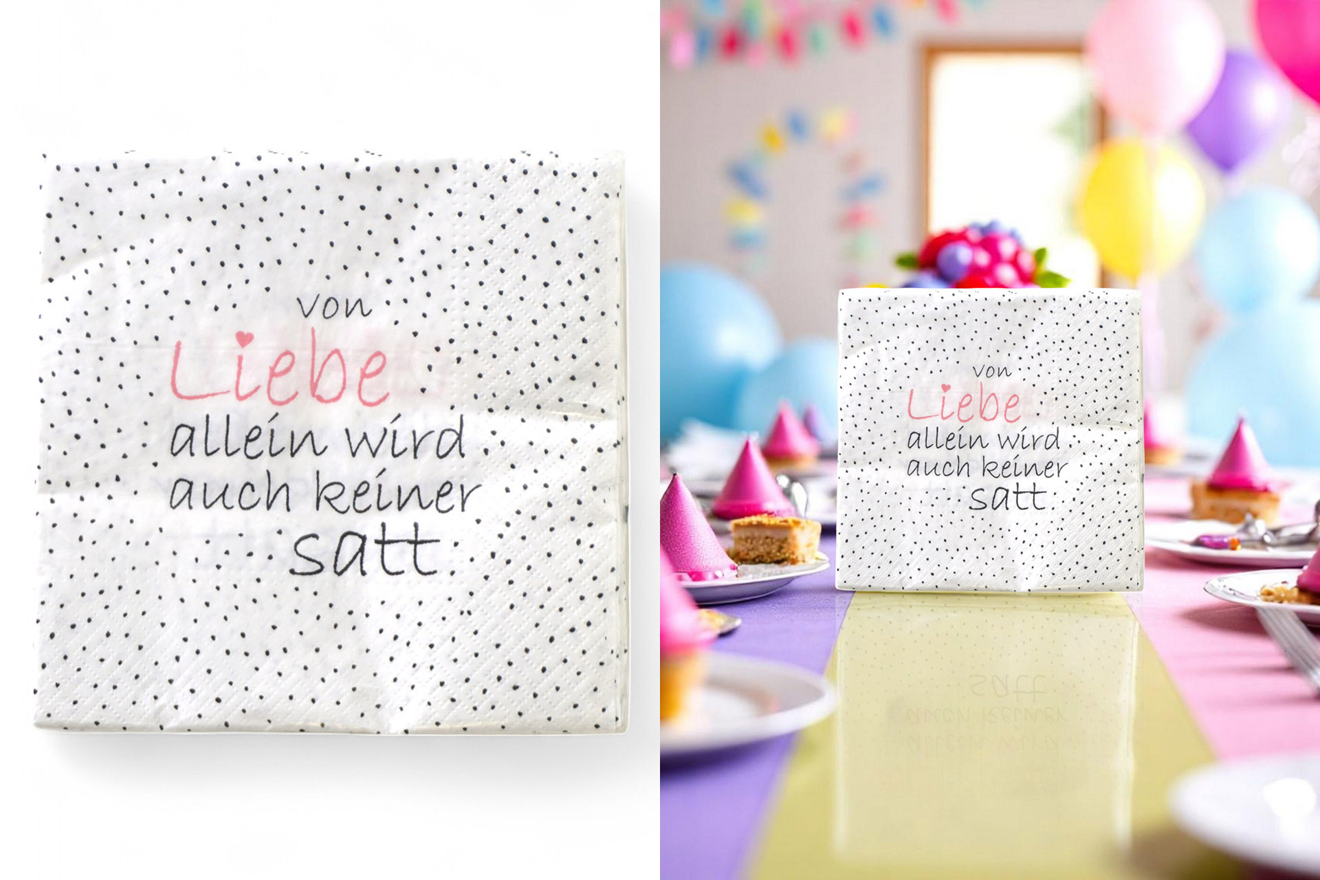 Servietten "Von Liebe allein..." 33x33cm, ¼ Falz, 3-lagig, 20er Pack
