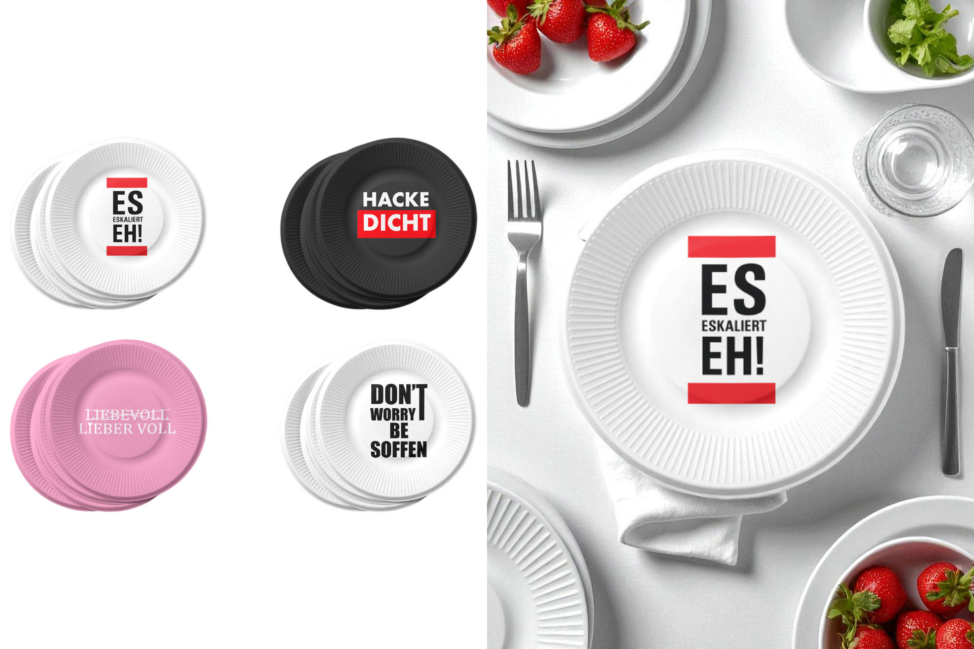 Pappteller "Malle-Party", Ø 23cm, 6er Set, 4 Designs