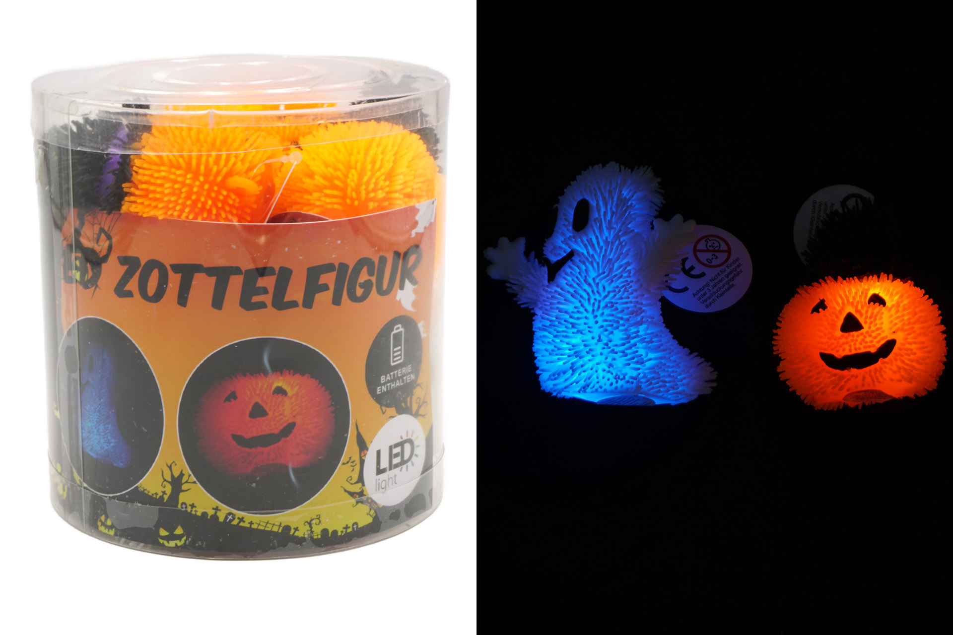 Zottel Halloween "Geist & Kürbis", 8x6x6cm, 2 Designs, LED