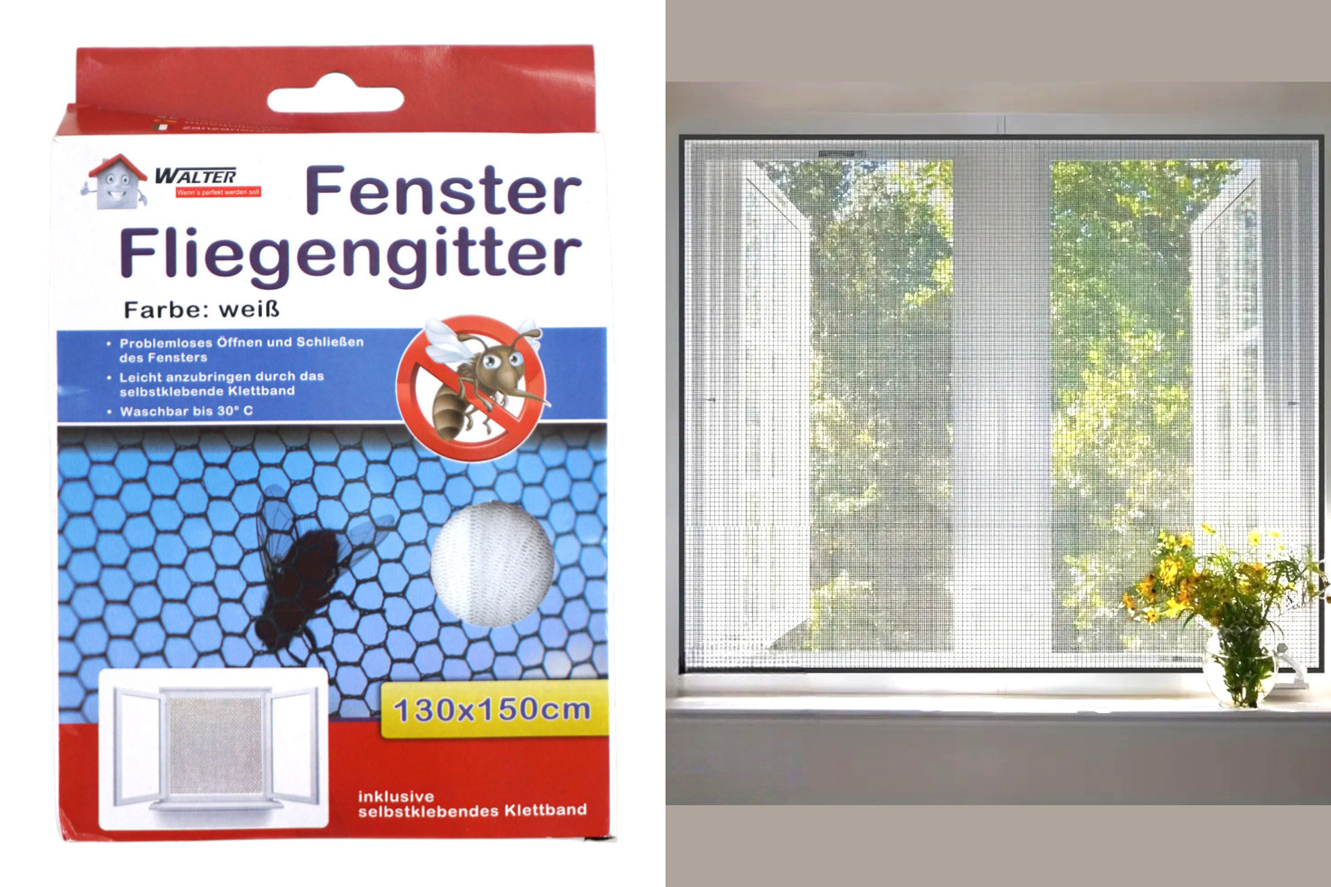 Insektennetz, 130x150cm mit Klettband, weiß