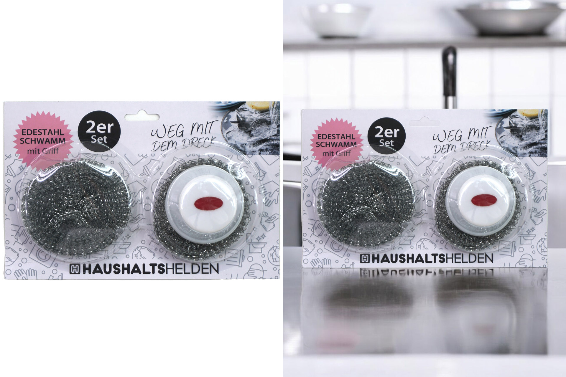 Edestahl Schwamm mit Griff, 2er Set