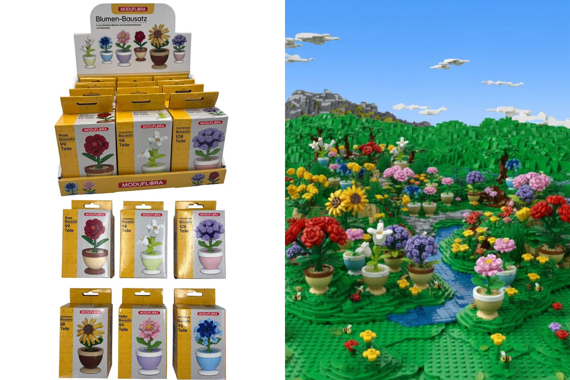 Bricks-Set "Blumentopf", 6 Designs, im Display