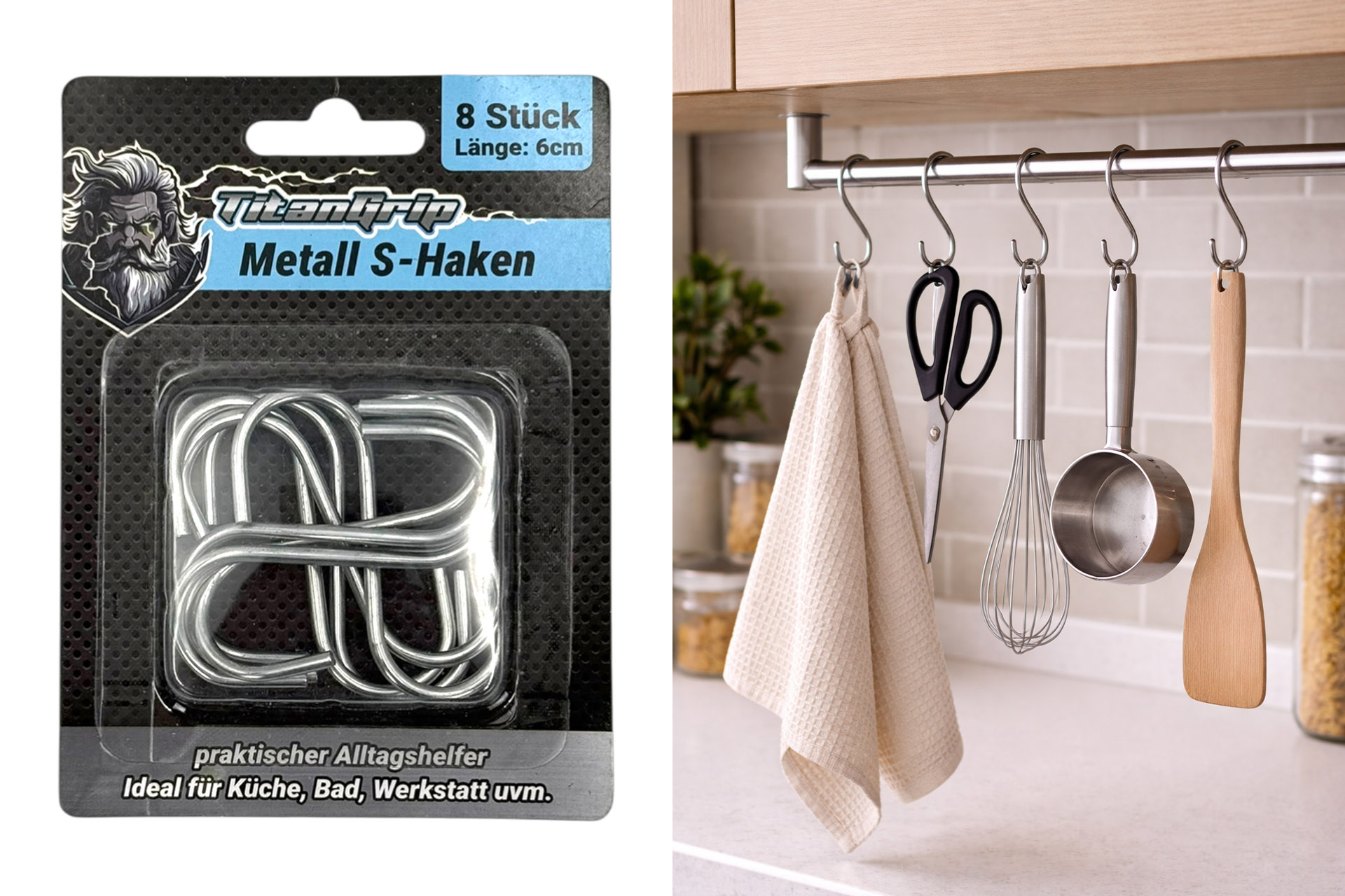 Metal S-shaped hook, set of 8