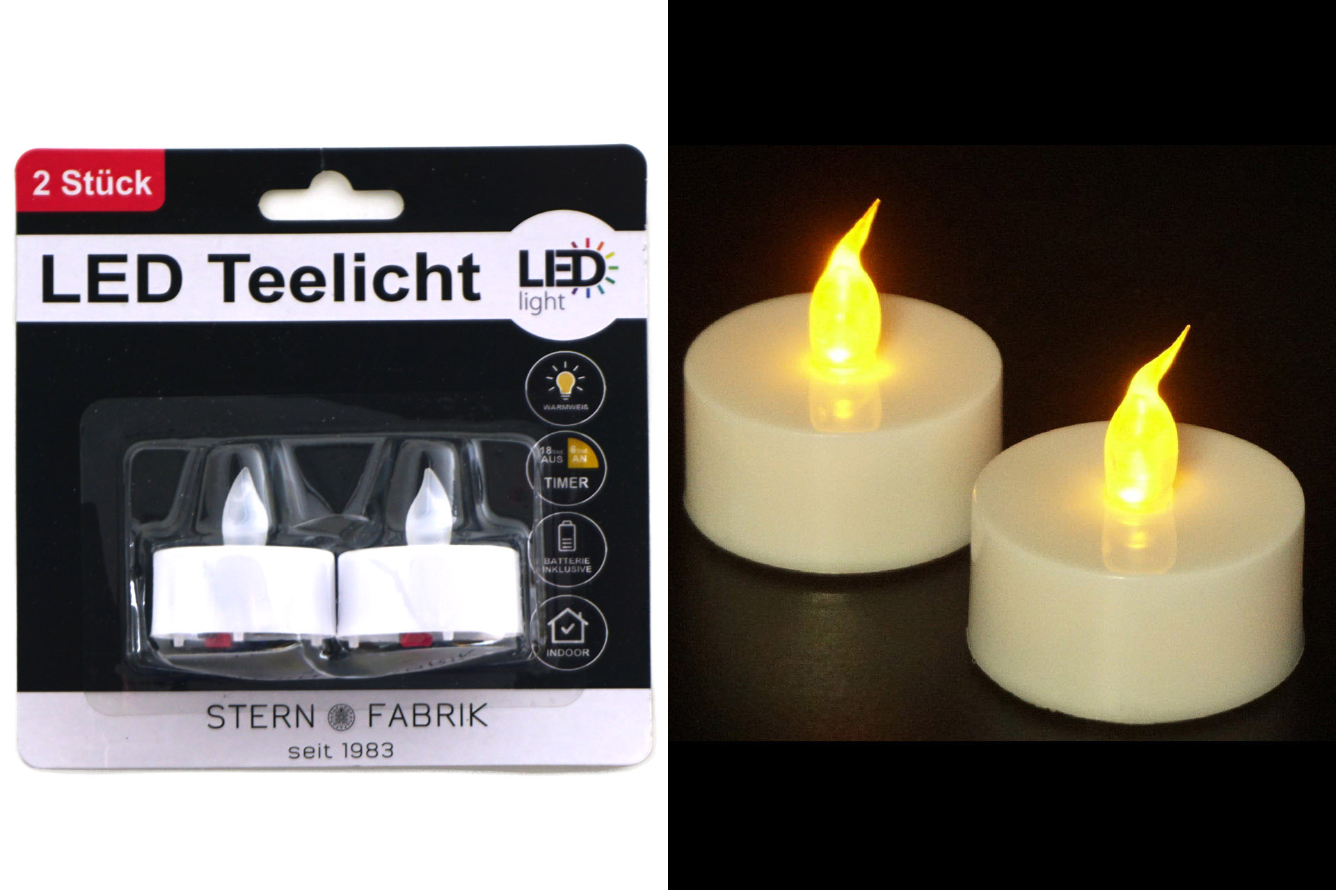 LED Teelicht 2er mit Timerfunktion inklusive Batterie, warmweiß