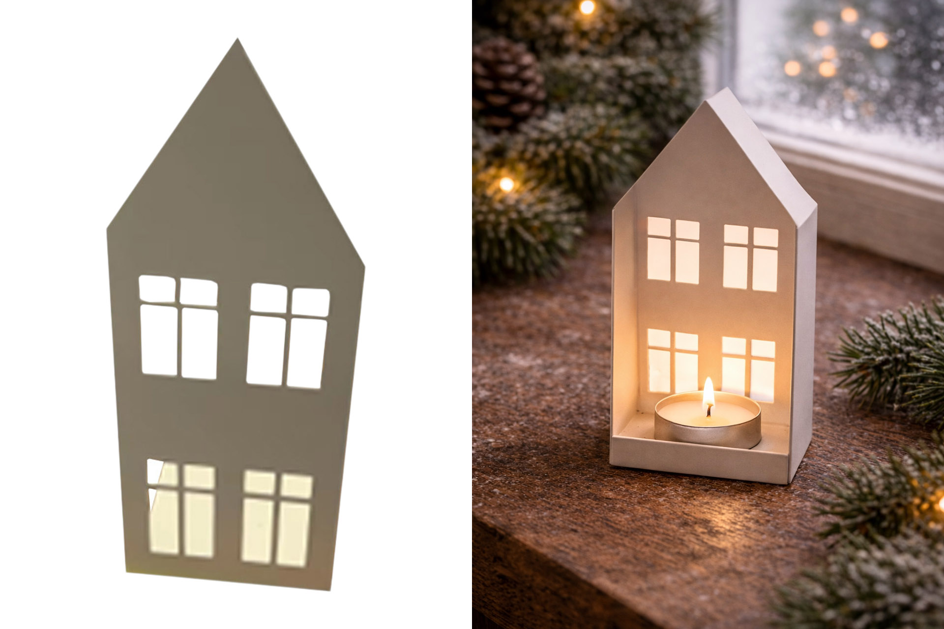 Weihnachtsdeko Metall Teelichthalter "Haus", 7x18,2cm, weiß