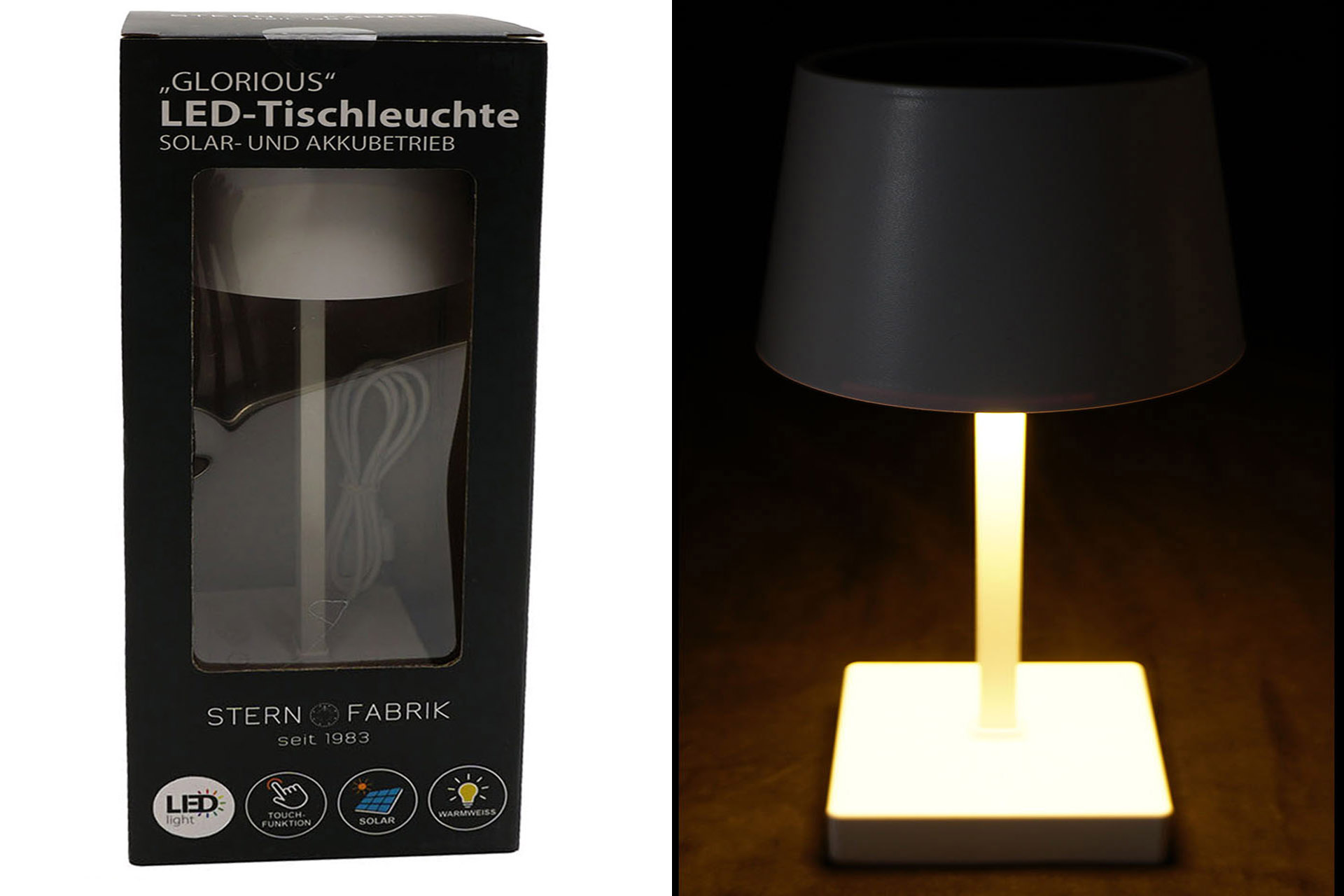 Solar Tischlampe LED „Glorious“, 26x10,6x8cm, warmweiß, weiß