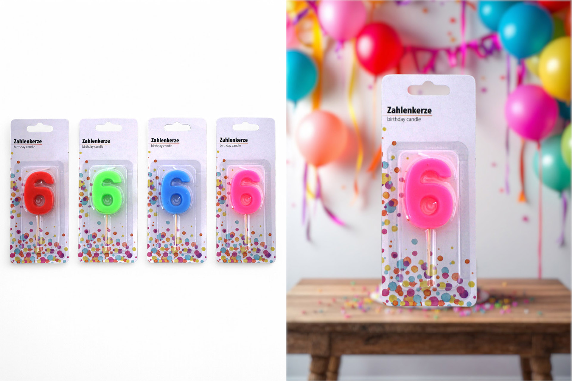 Birthday candle on wooden stick "6"