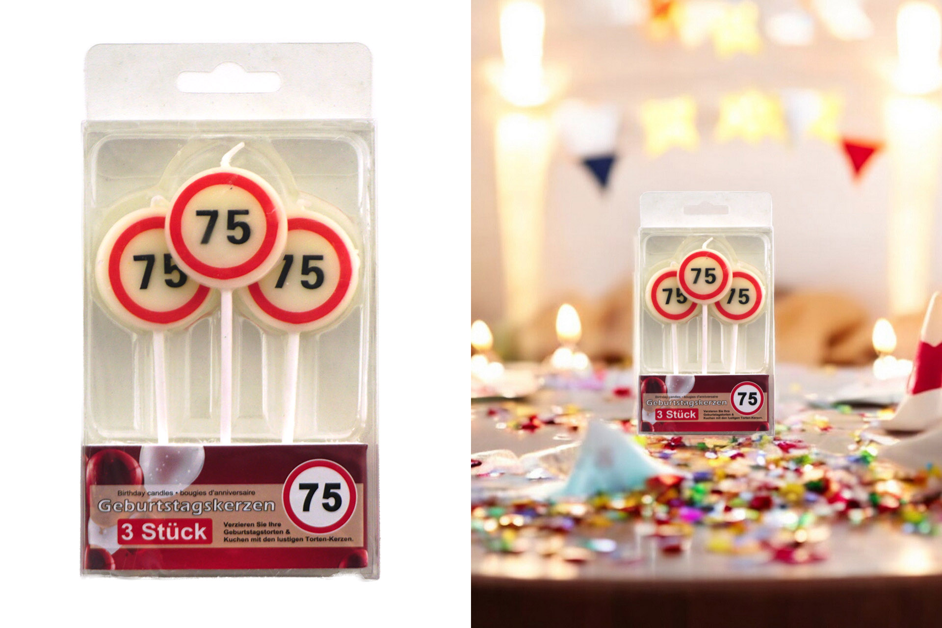 Jubiläums Sortiment Refill für Display Geburtstagskerzen 3er "75"