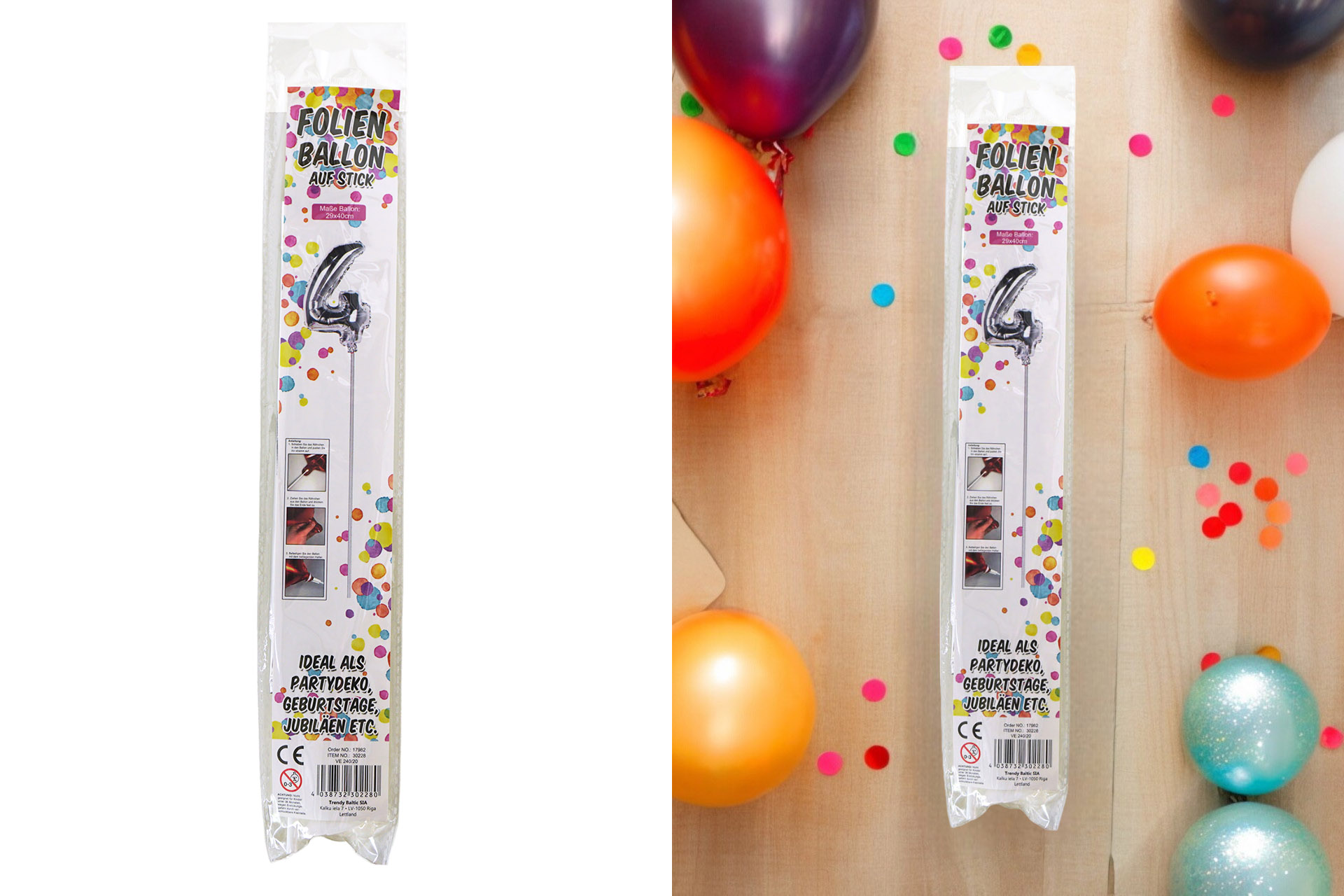 Folienballon Sortiment Refill für Display "Nr. 4 silber" mit Stick, 34cm