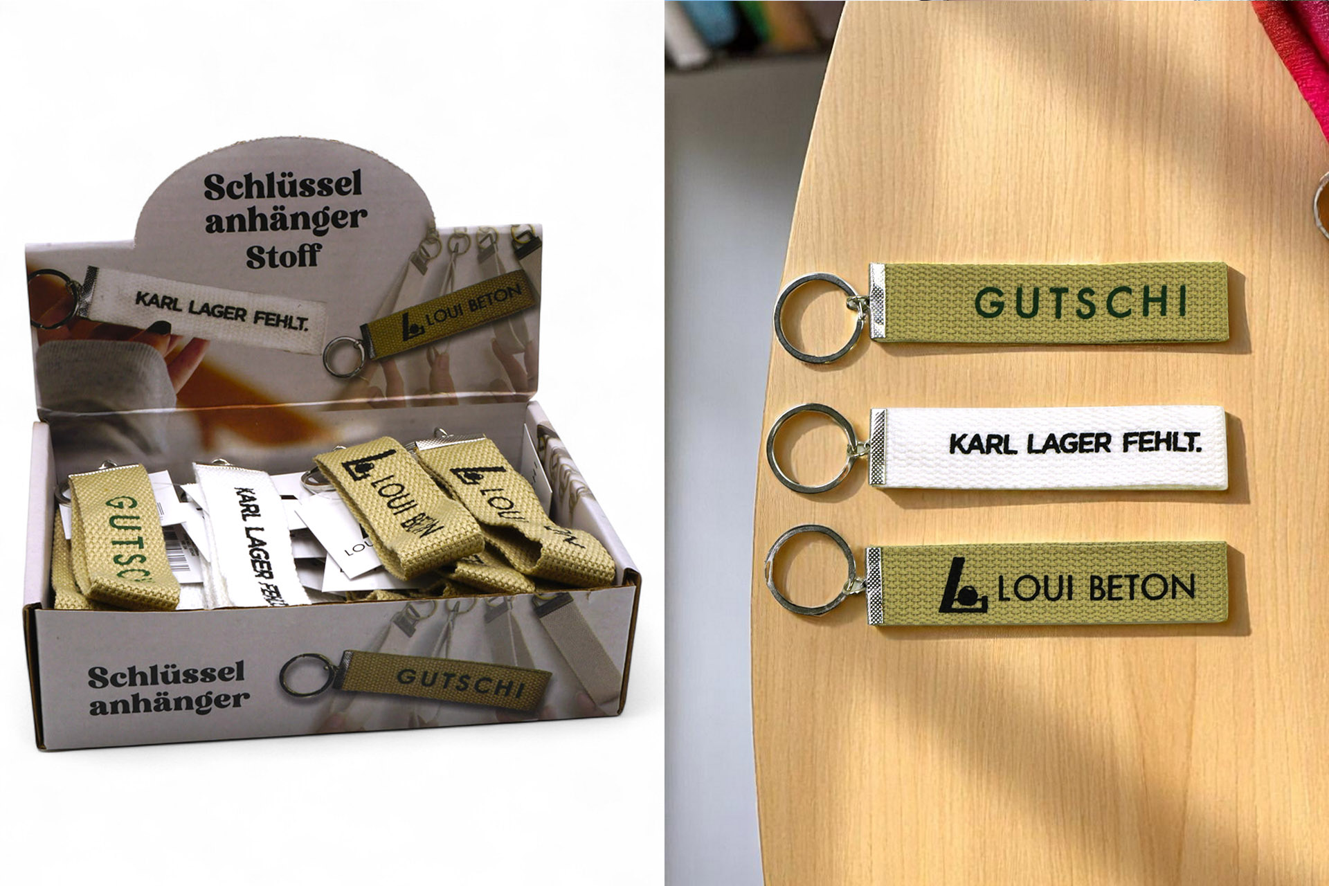 Schlüsselanhänger Stoff "Talahon" 12x3,5x3cm, 3 Designs, 2 Farben, im Display