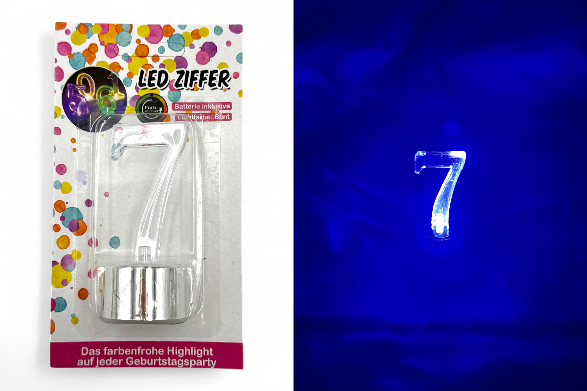 LED Zahl 7 mit Ständer in silber 8cm, inkl. Batterie