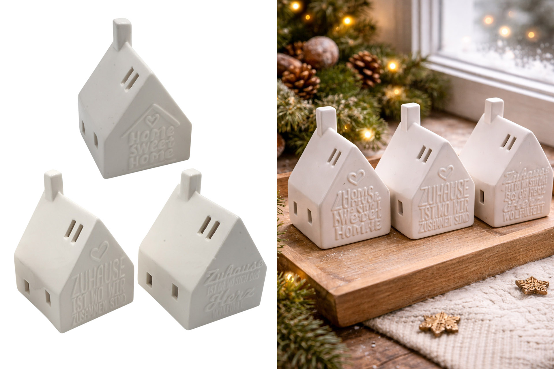 Weihnachtsdeko Keramik "Häuser", 10x7x7cm, 3 Designs