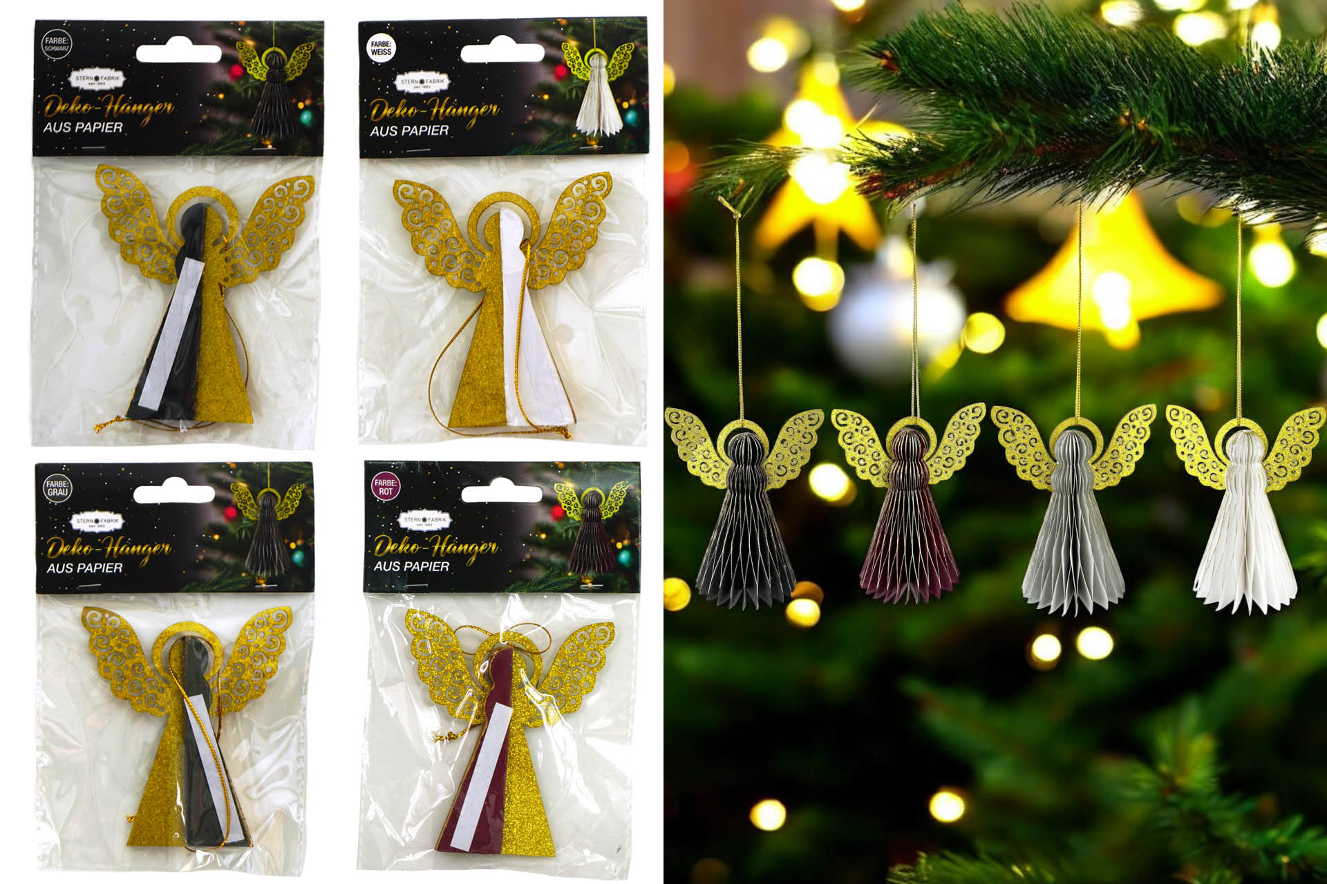 Deko Papier hänger Weihnachten "Engel" , 4 Farben, Ø 10cm