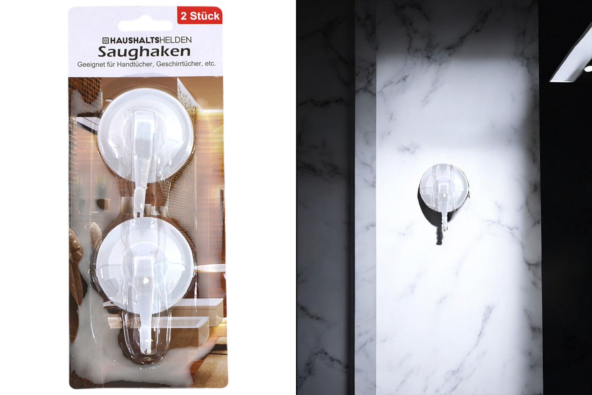 Suction hook with lever, set of 2, white