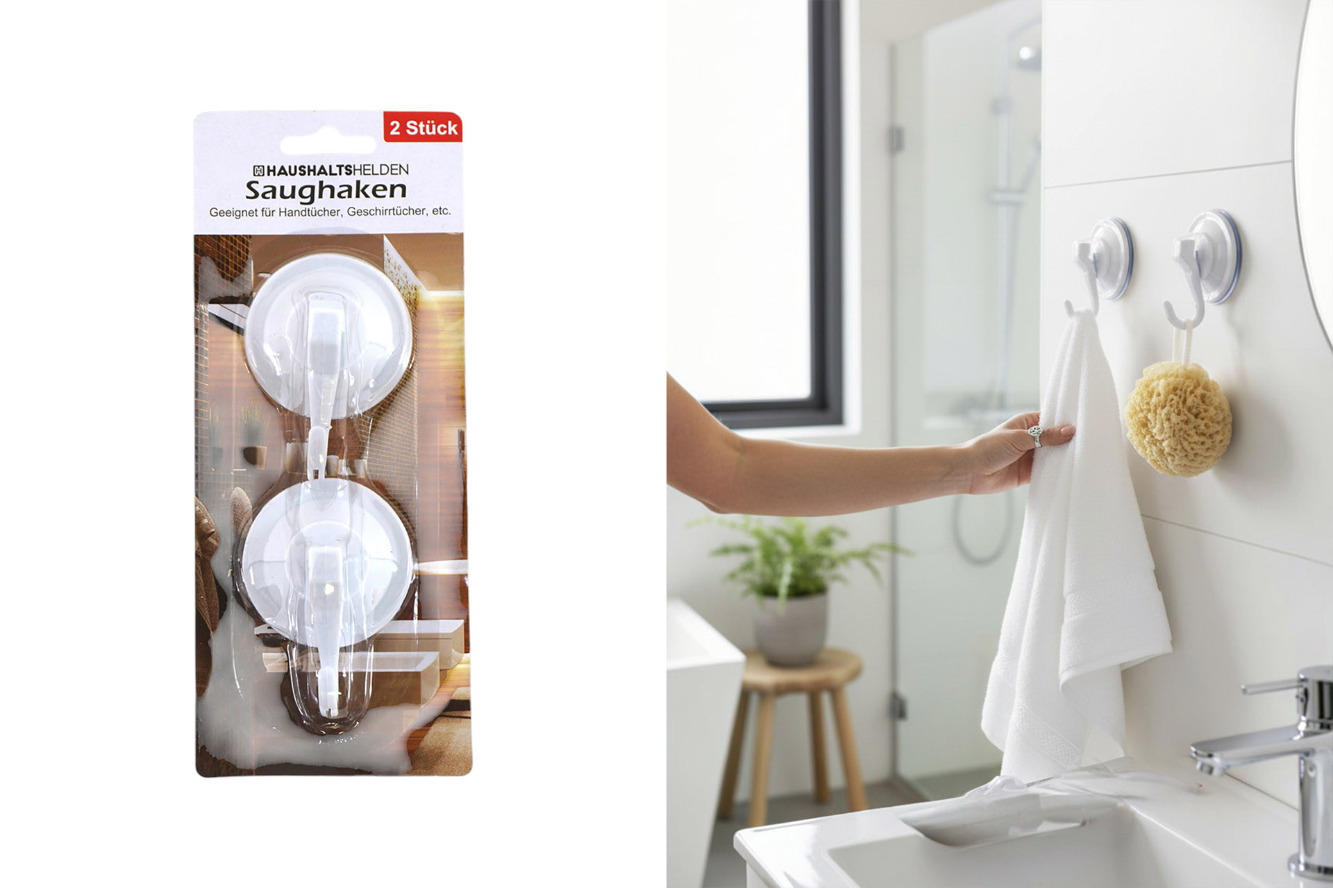 Saughaken mit Hebel, 2er Set, weiß