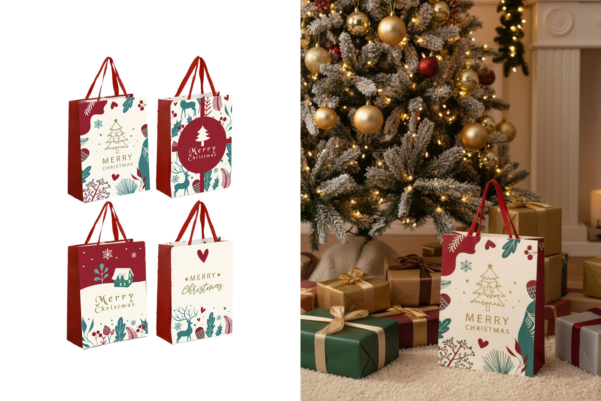 Geschenktüte Frohe Weihnachten "Weihnachts-Mix" 18x23x10cm, 4 Designs