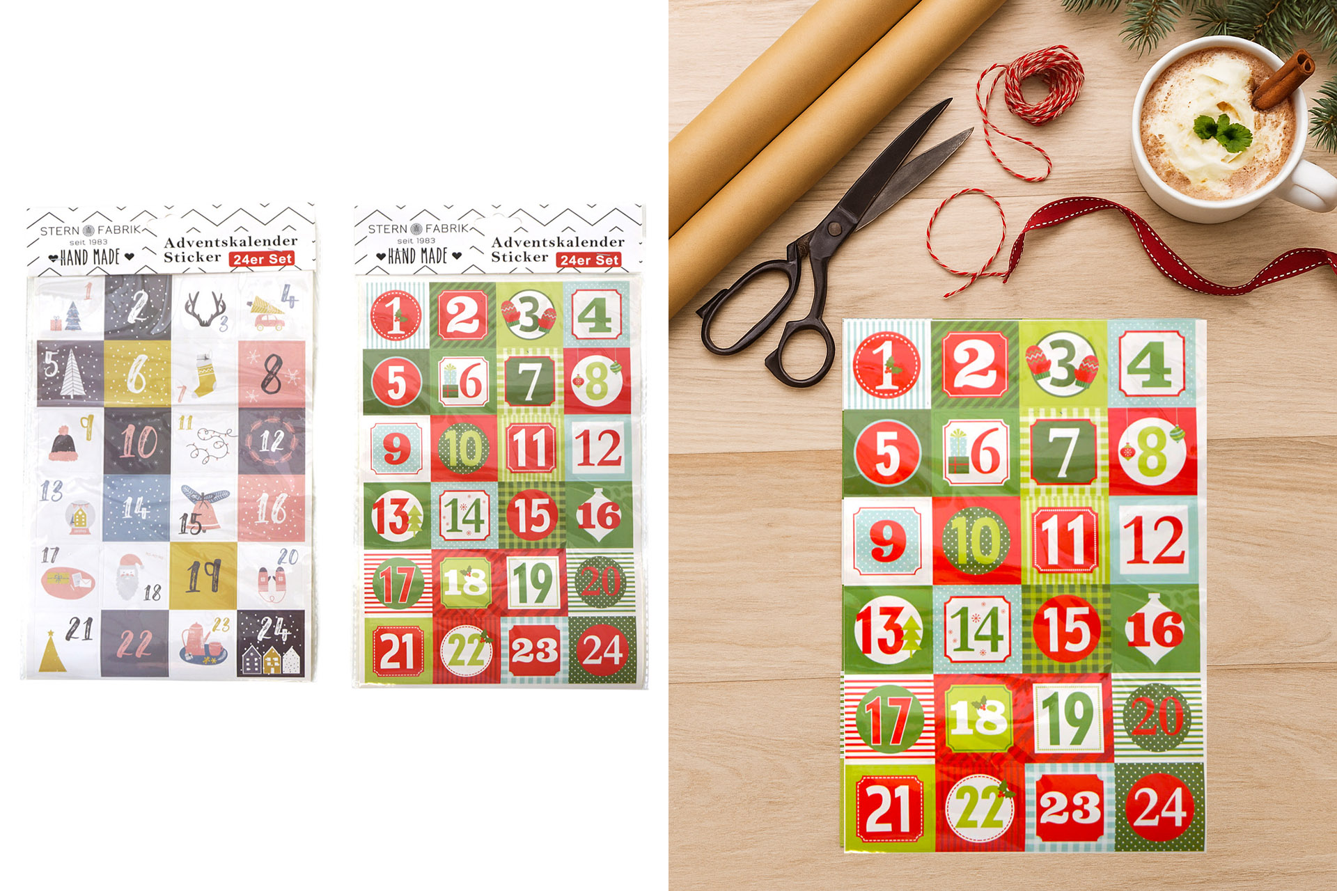 Adventskalender Sticker, 24er Set, 3,5-4,5cm