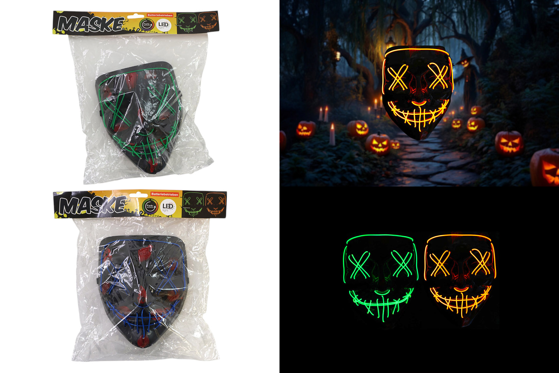 LED Halloween Maske "XX Men", 21x17cm, 2 Farben