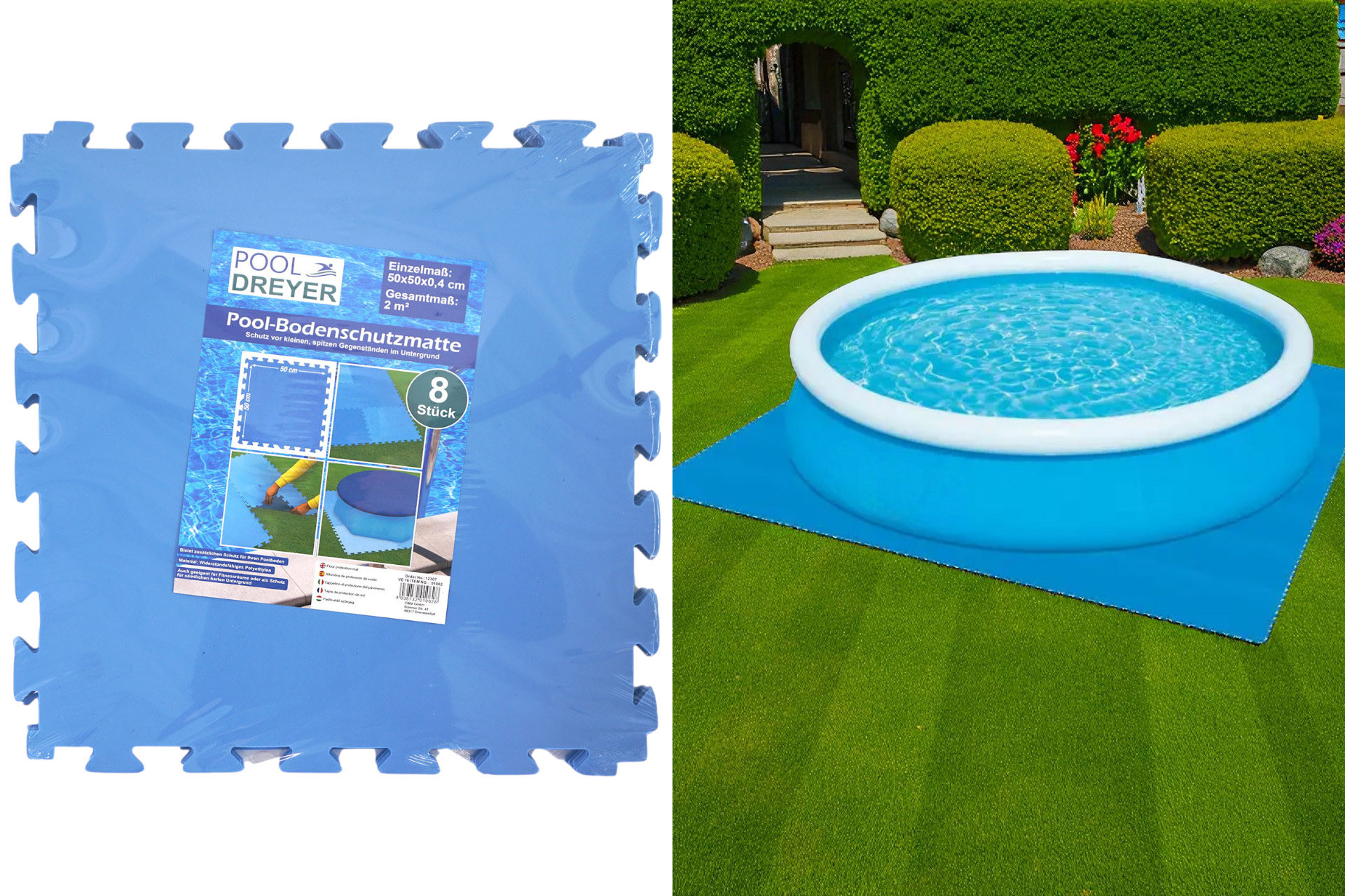 Bodenschutzmatte 50x50cm, 8 Stück, für Pools, Fitnessraum, etc...