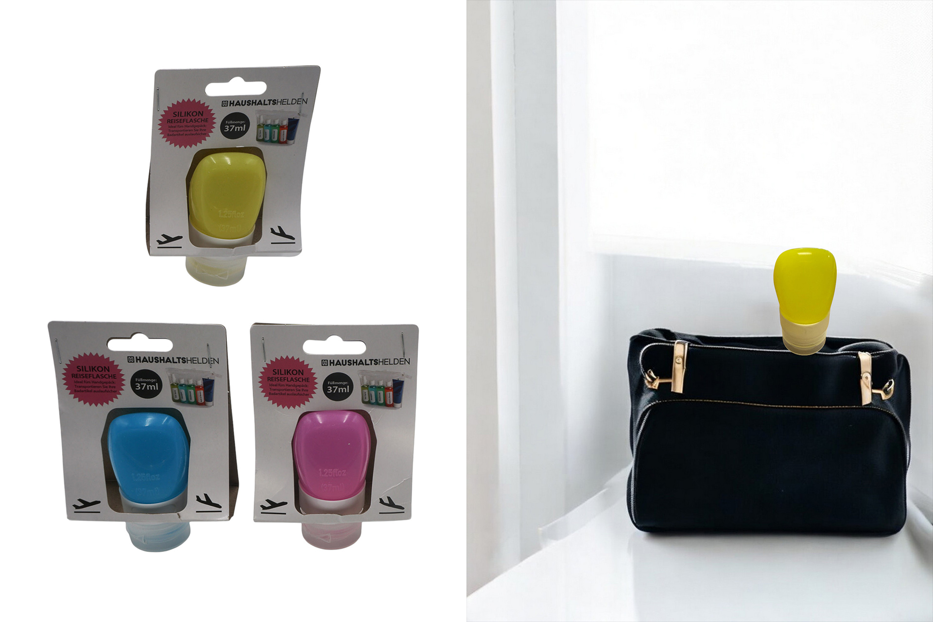 Travel tube silicone 37ml, 8x3.5cm, 3 colors