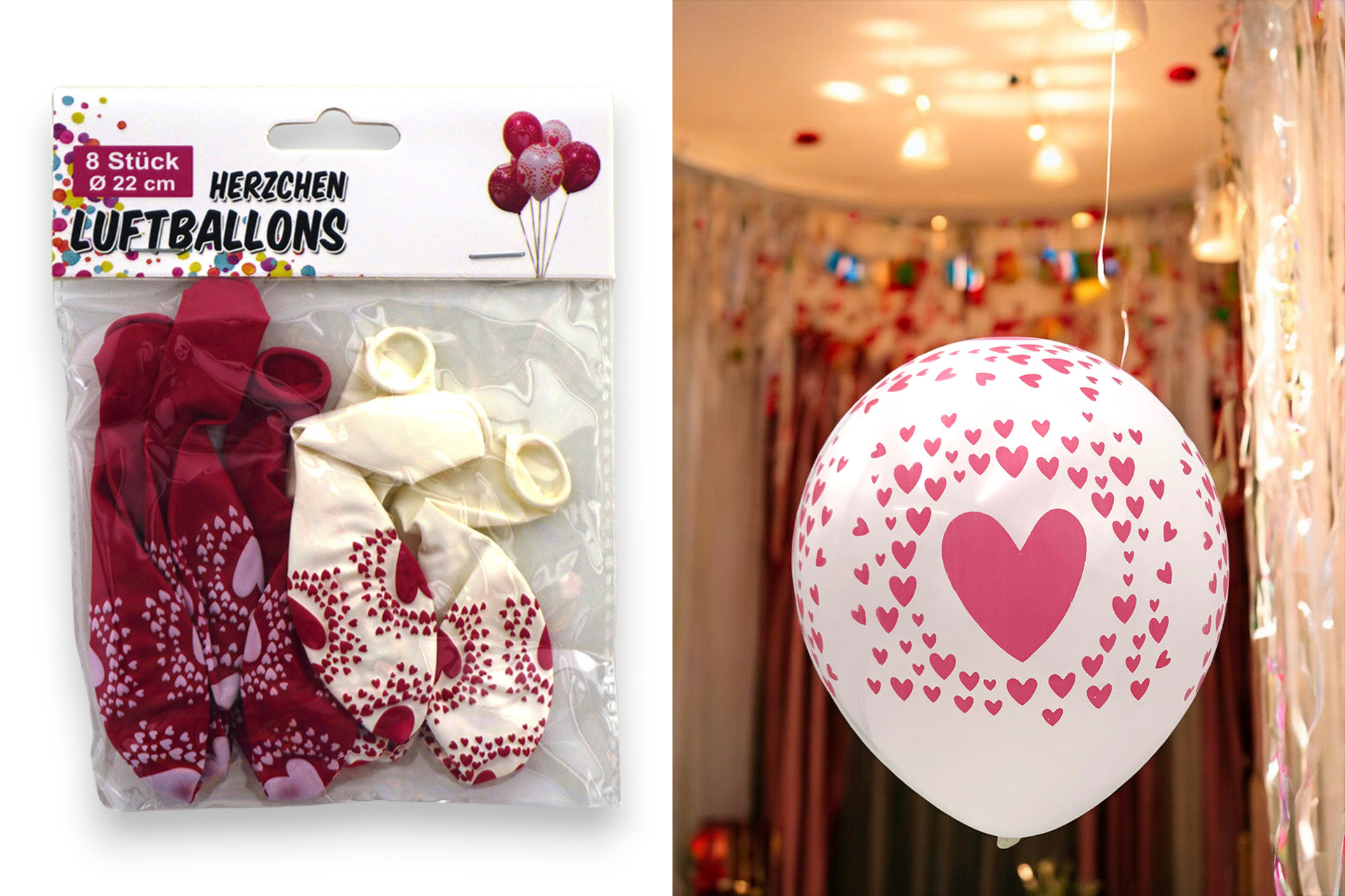 Luftballons Herz Druck, 8er Pack, ø22cm