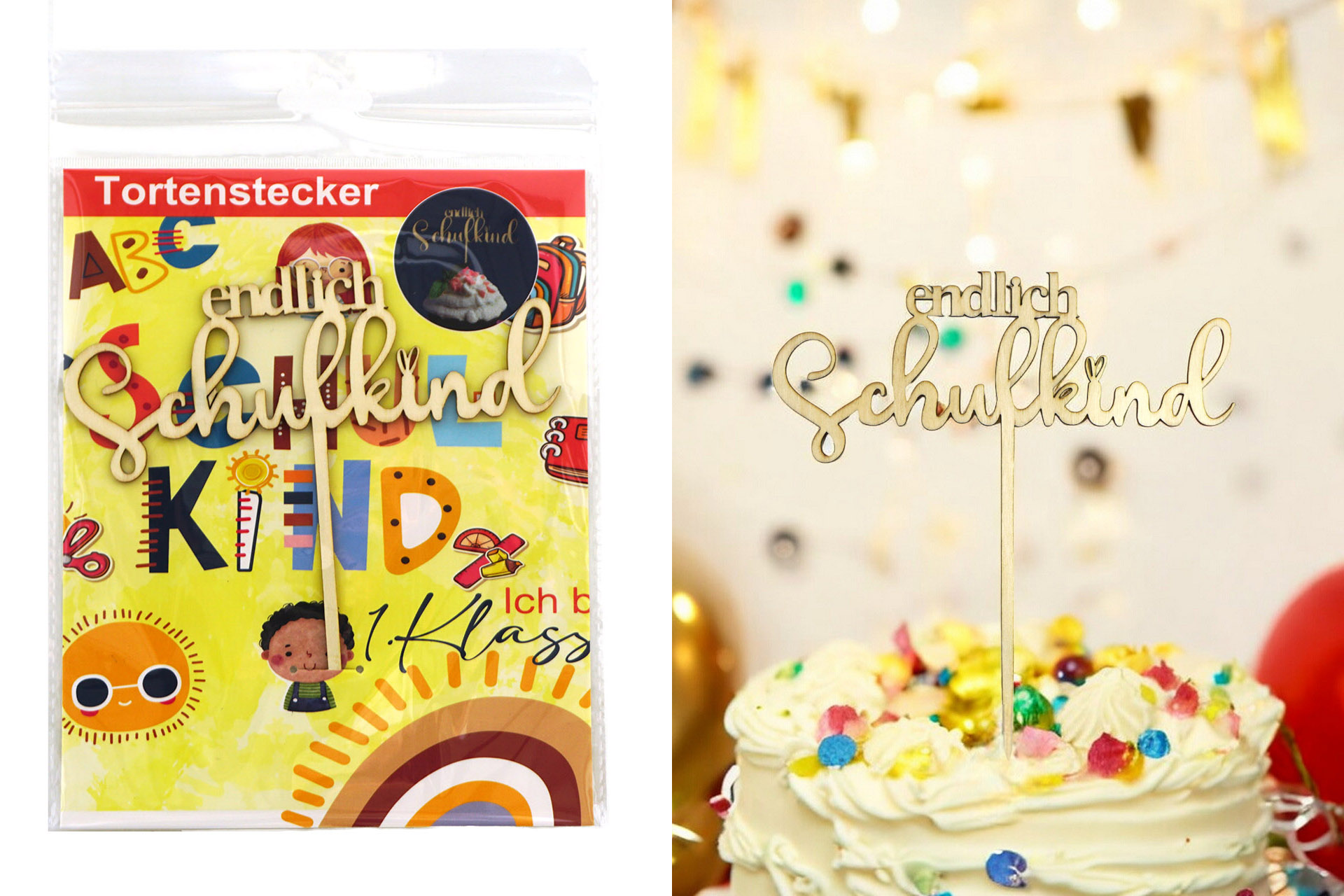 Tortenstecker Schulanfang "Endlich Schulkind", 20x17cm
