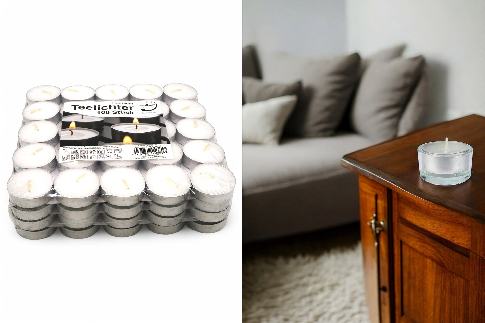 Teelichter 100er, weiß, in Metallhülle